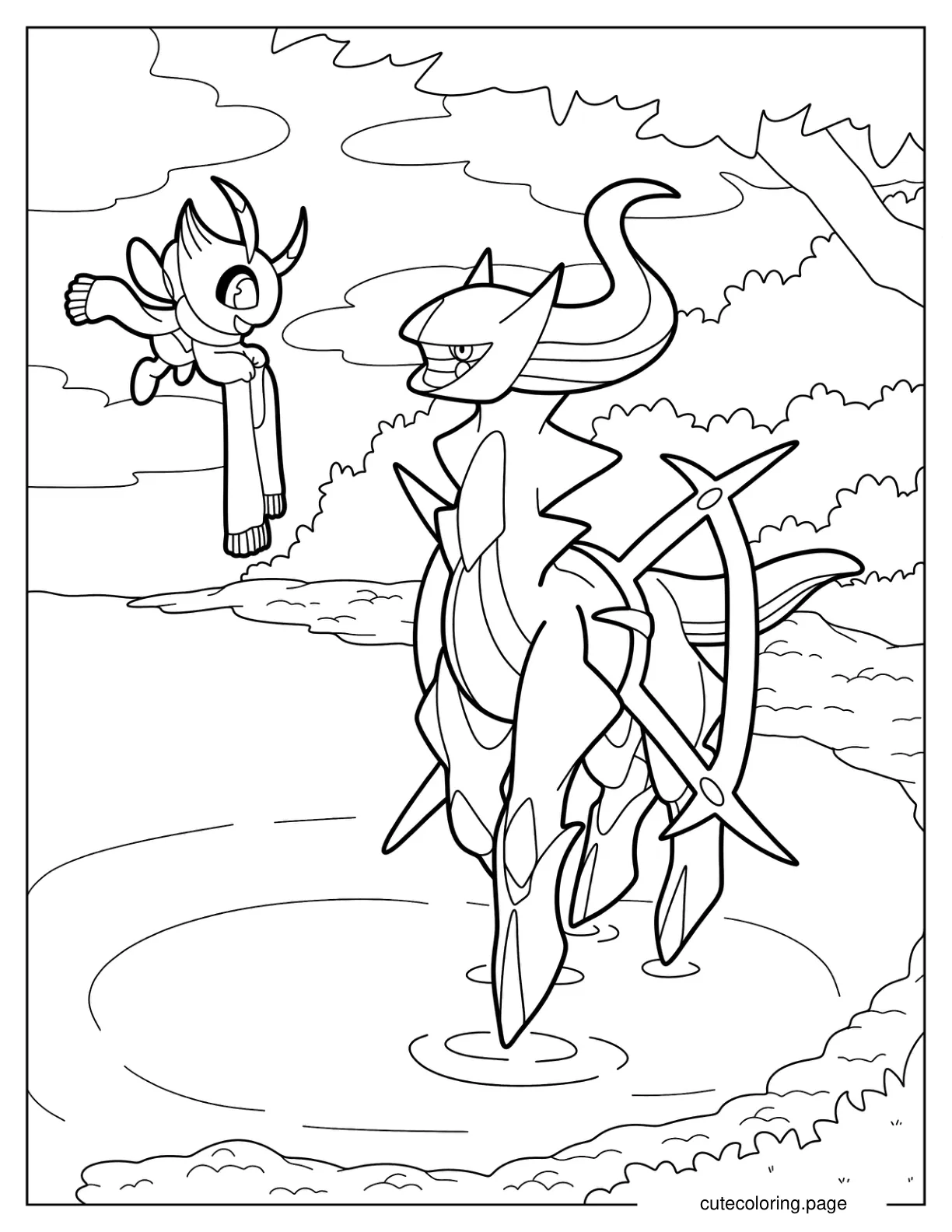 Celebi Talking To Arceus Coloring Page coloring page