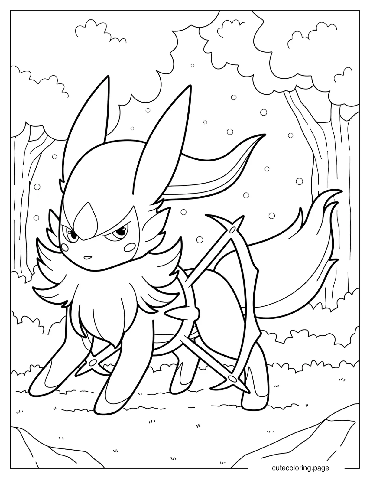 Cute Arceus In The Forest Coloring Page For Kids coloring page