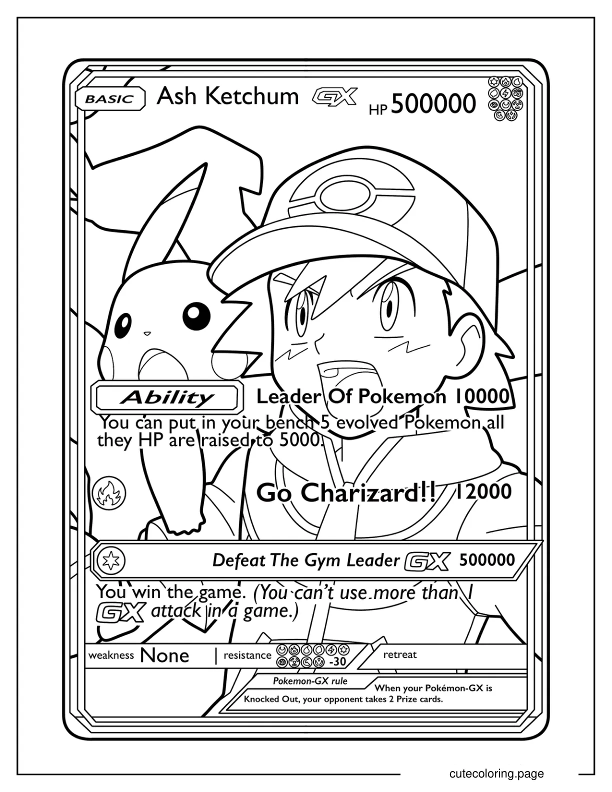 Ash Ketchum Pokemon Card coloring page