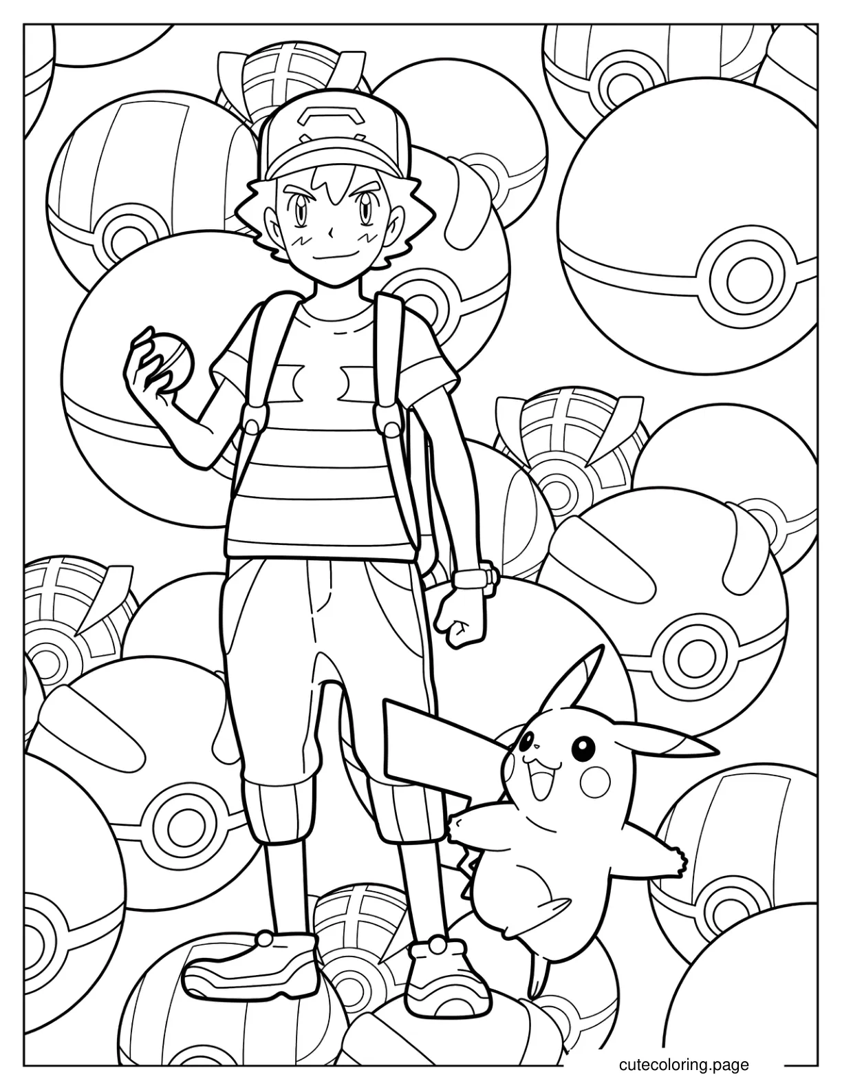 Ash Ketchum With Pikachu Coloring Sheet coloring page