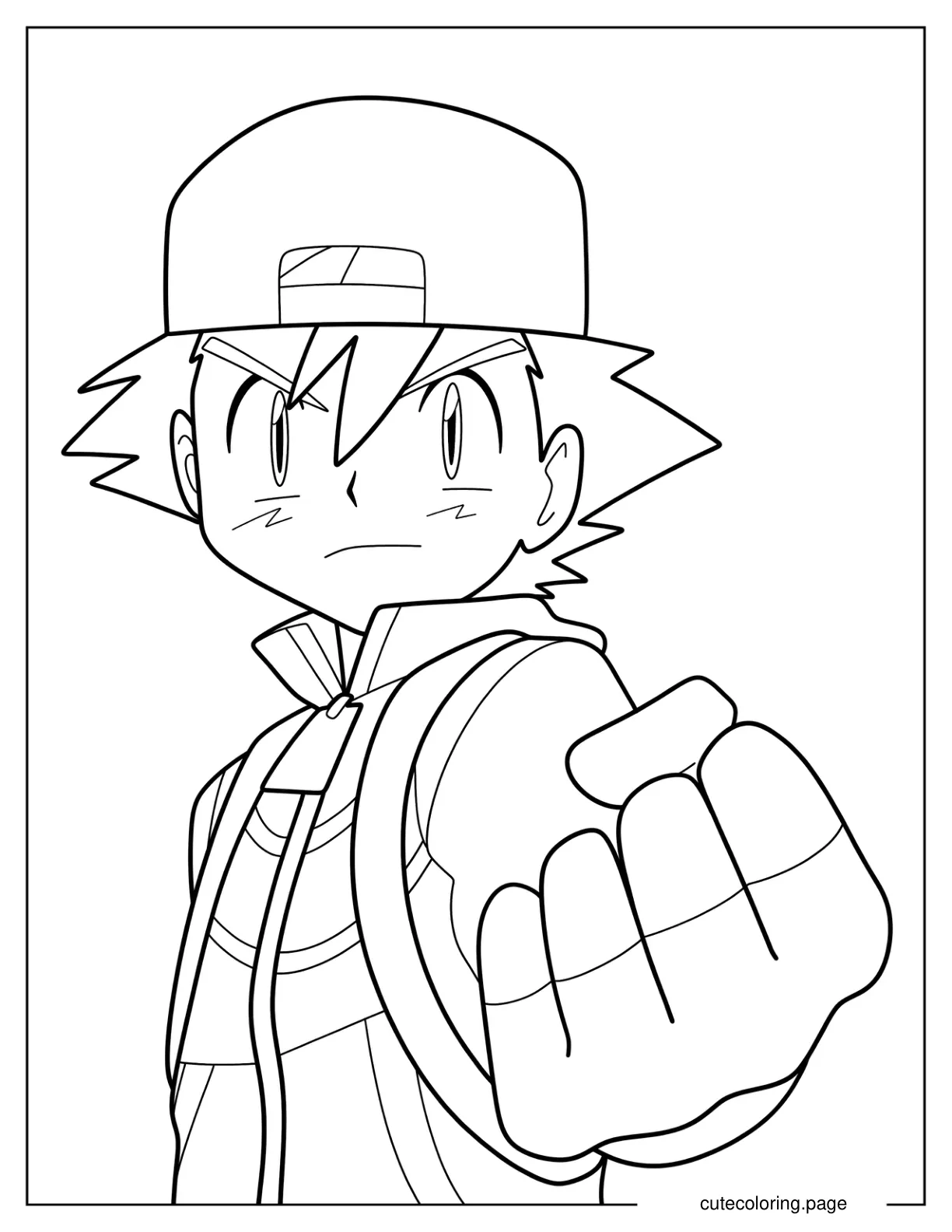 Easy Ash Ketchum Outline With His Fist Up Coloring Sheet For Kids coloring page