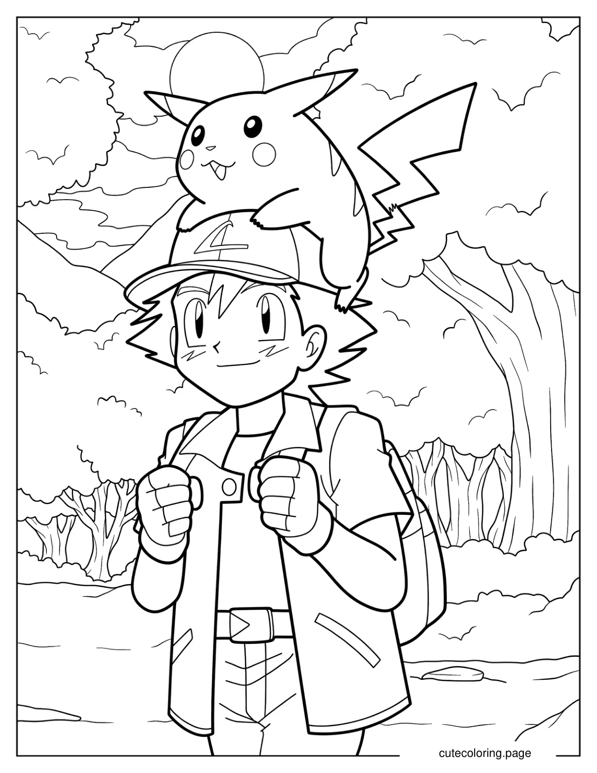 Pikachu Resting On Ash Ketchum_s Head Coloring Page coloring page