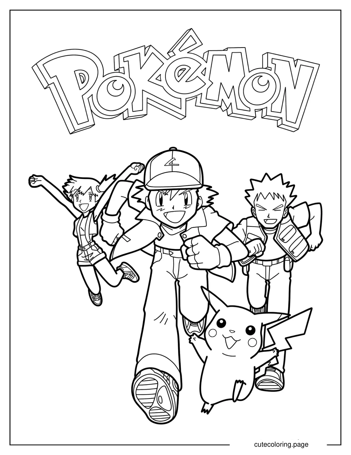 Pokemon Poster With Ash Misty Brock And Pikachu coloring page