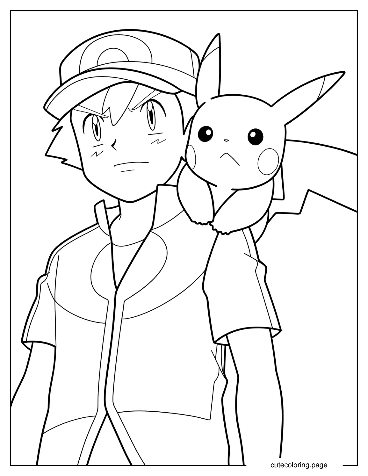 Simple Close Up Of Ash Ketchum With Pikachu Coloring Page coloring page