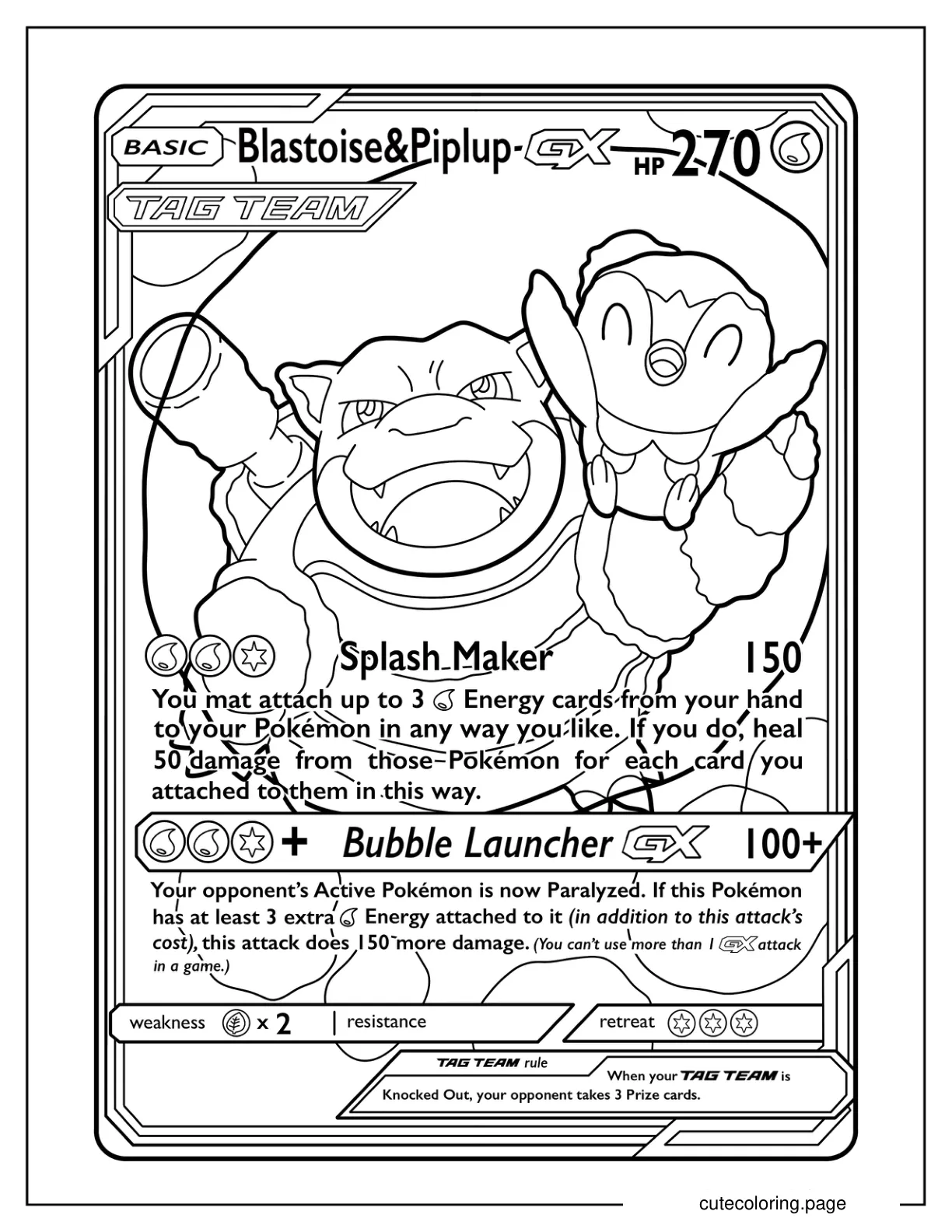 Blastoise And Piplub Slash Maker Pokemon Card coloring page