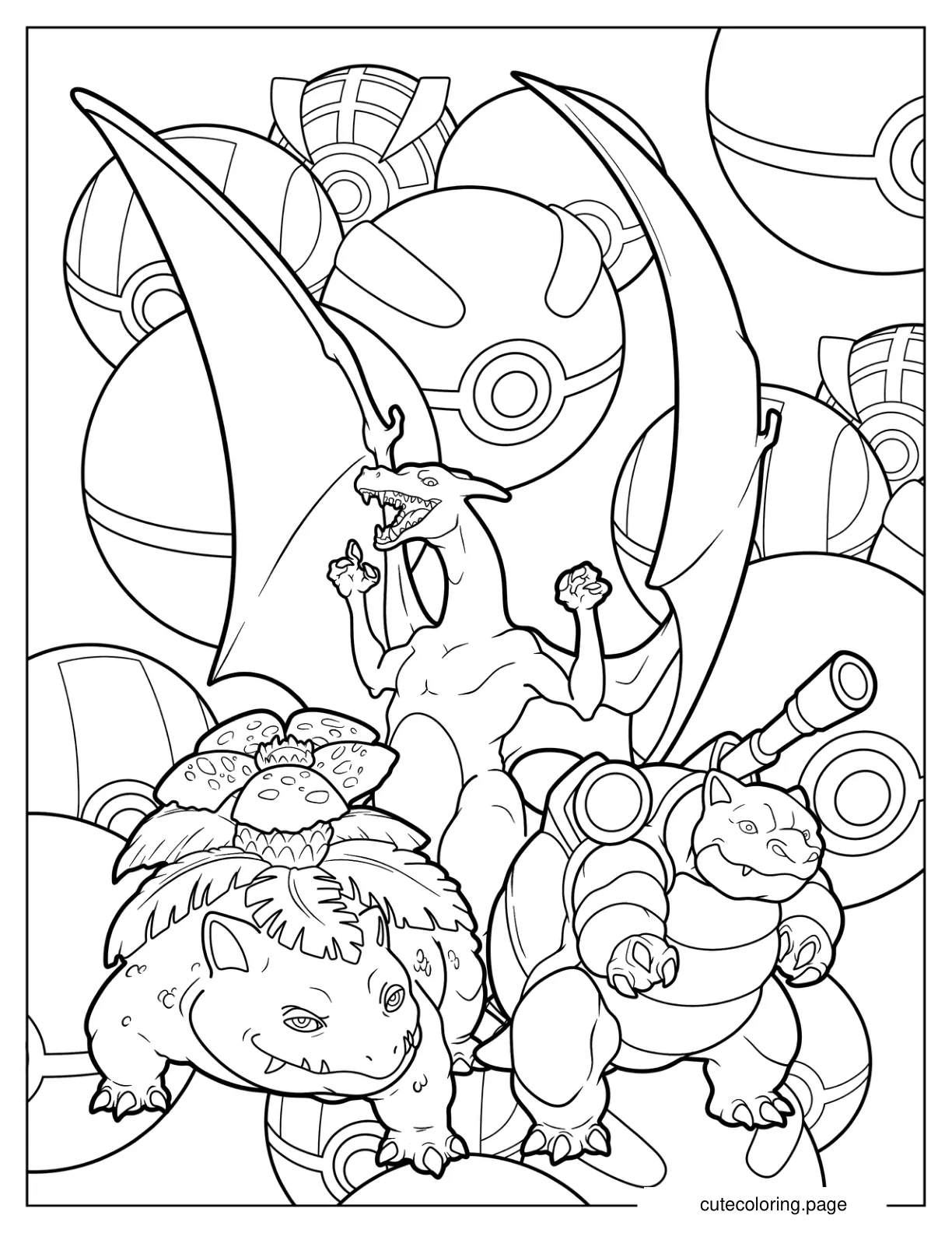 Blastoise Charizard And Venusaur Coloring Page coloring page