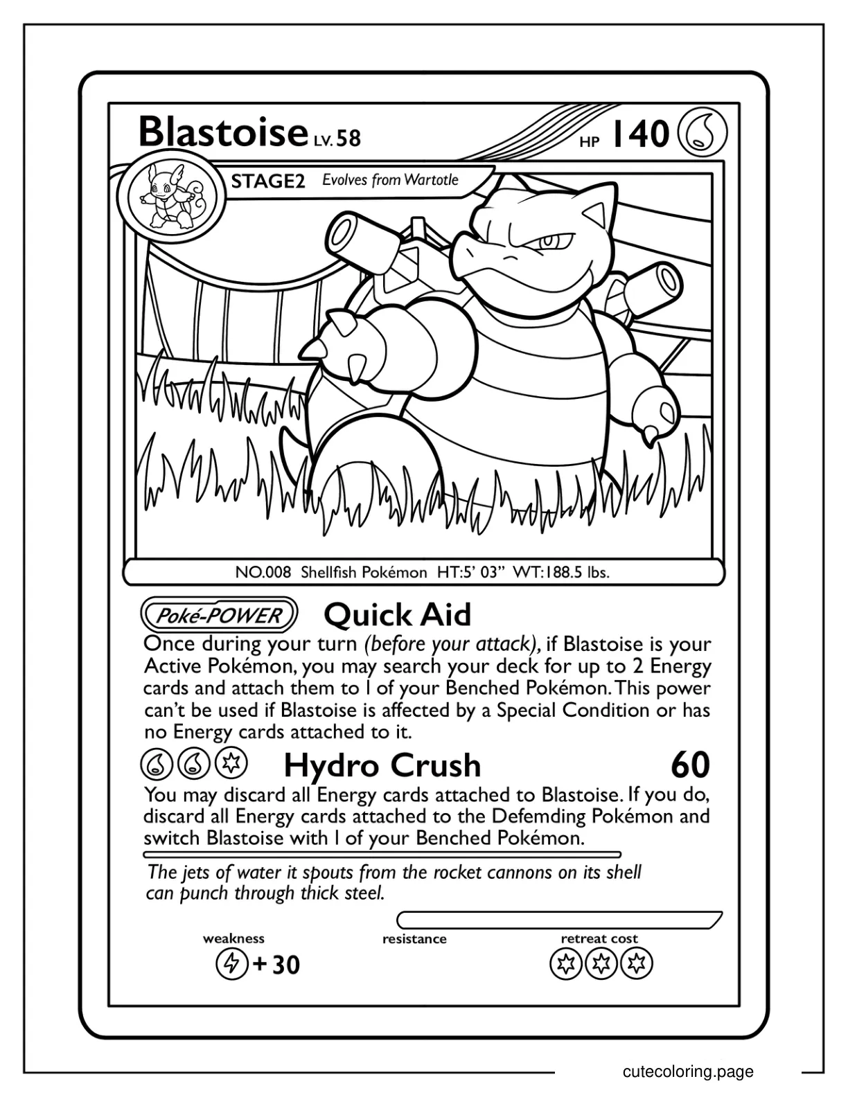 Blastoise Quick Aid Pokemon Card Coloring Sheet coloring page