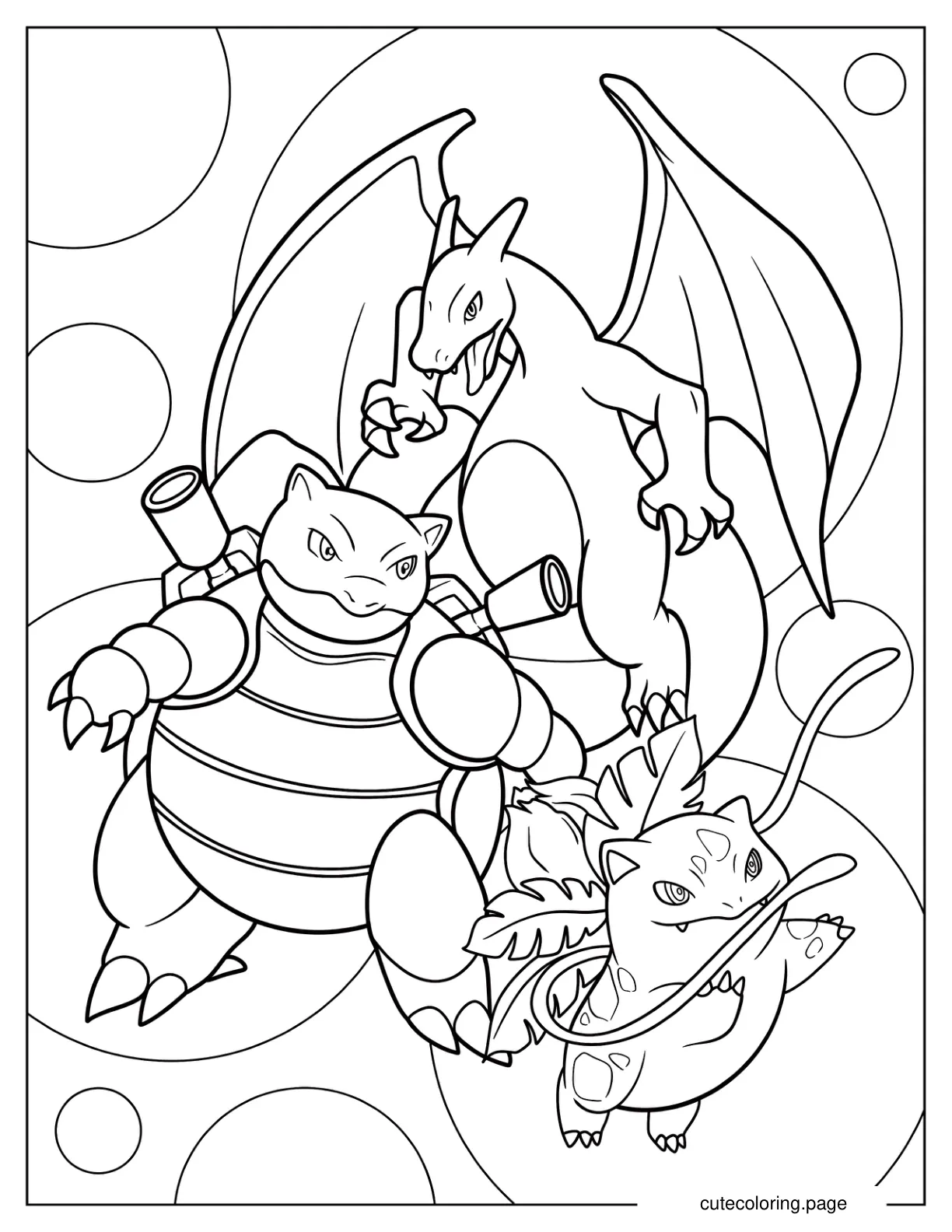 Blastoise With Charizard And Bulbasaur coloring page