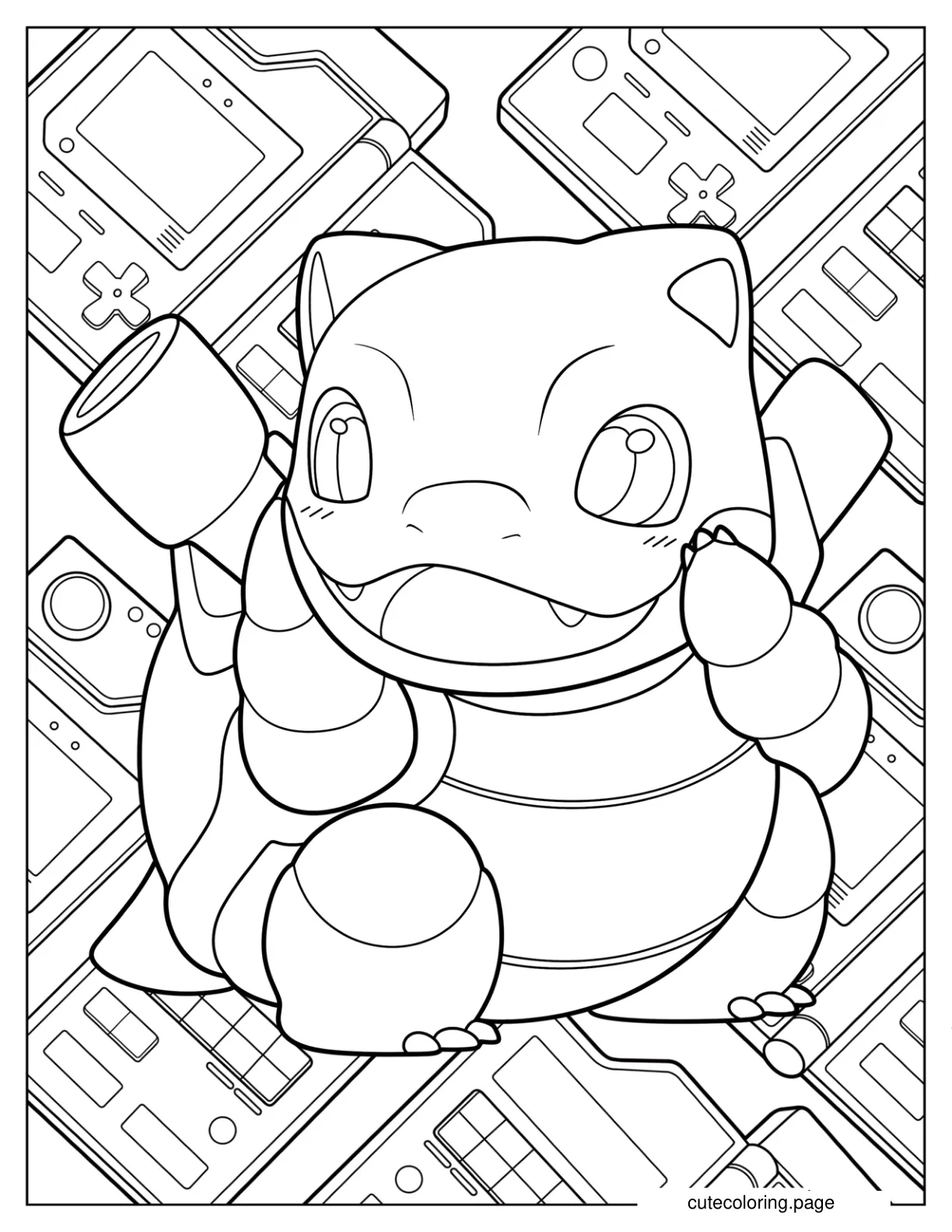 Kawaii Blastoise With Game Boy Background coloring page