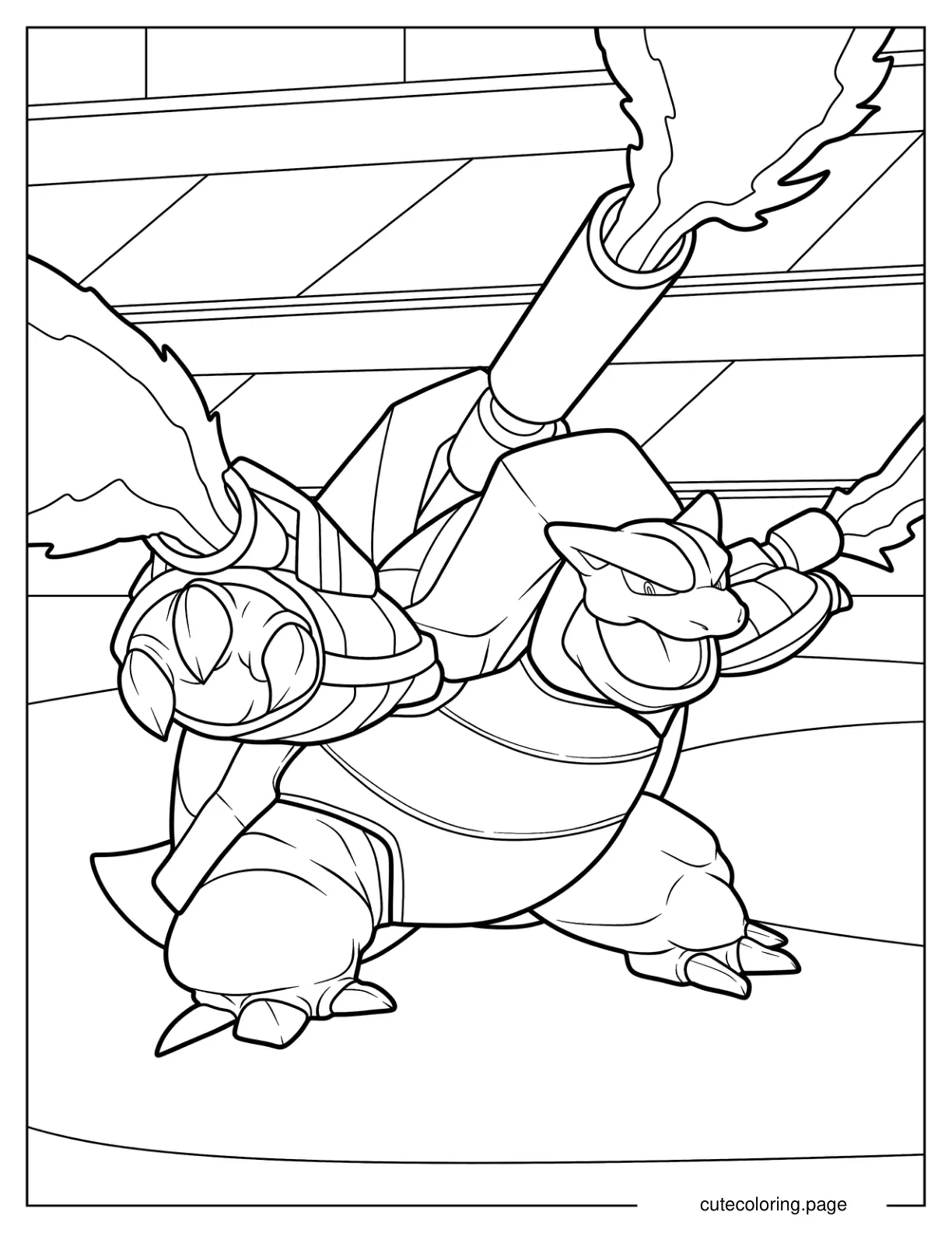 Mega Blastoise Blasting Water Coloring Sheet coloring page