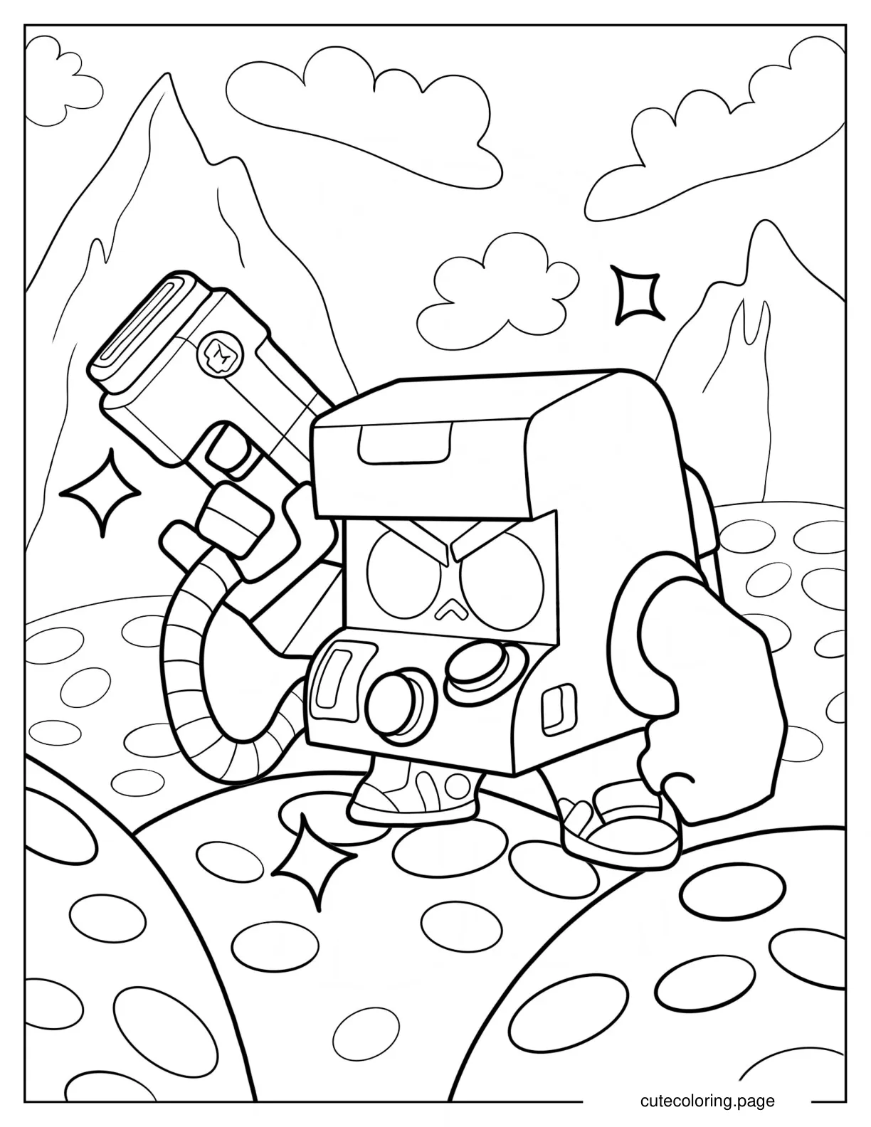 Angry 8 Bit Holding Up Gun Coloring Page coloring page