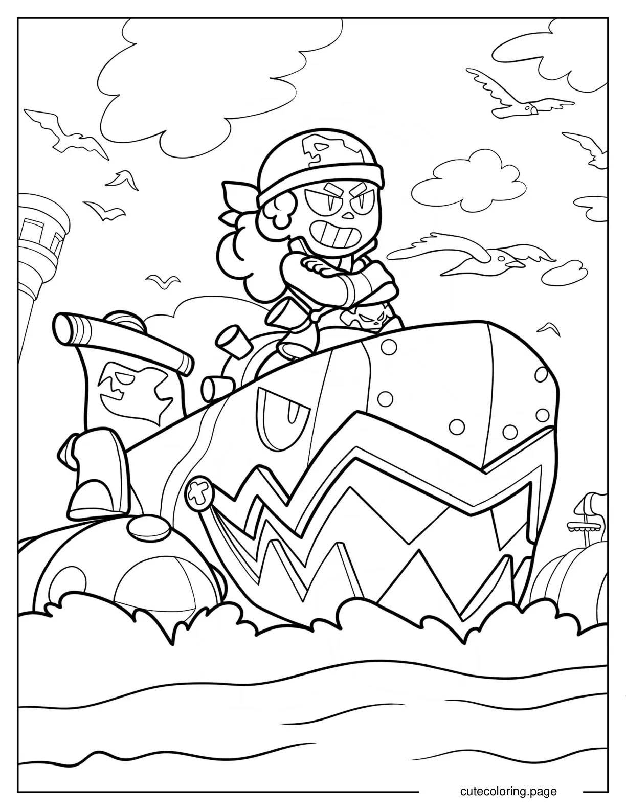 Brawl Stars Cursed Pirate On Boat Coloring Sheet coloring page