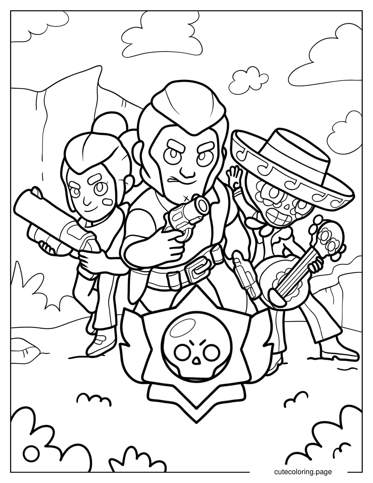 Colt Shelly And Poco Brawl Stars Poster Coloring Page coloring page