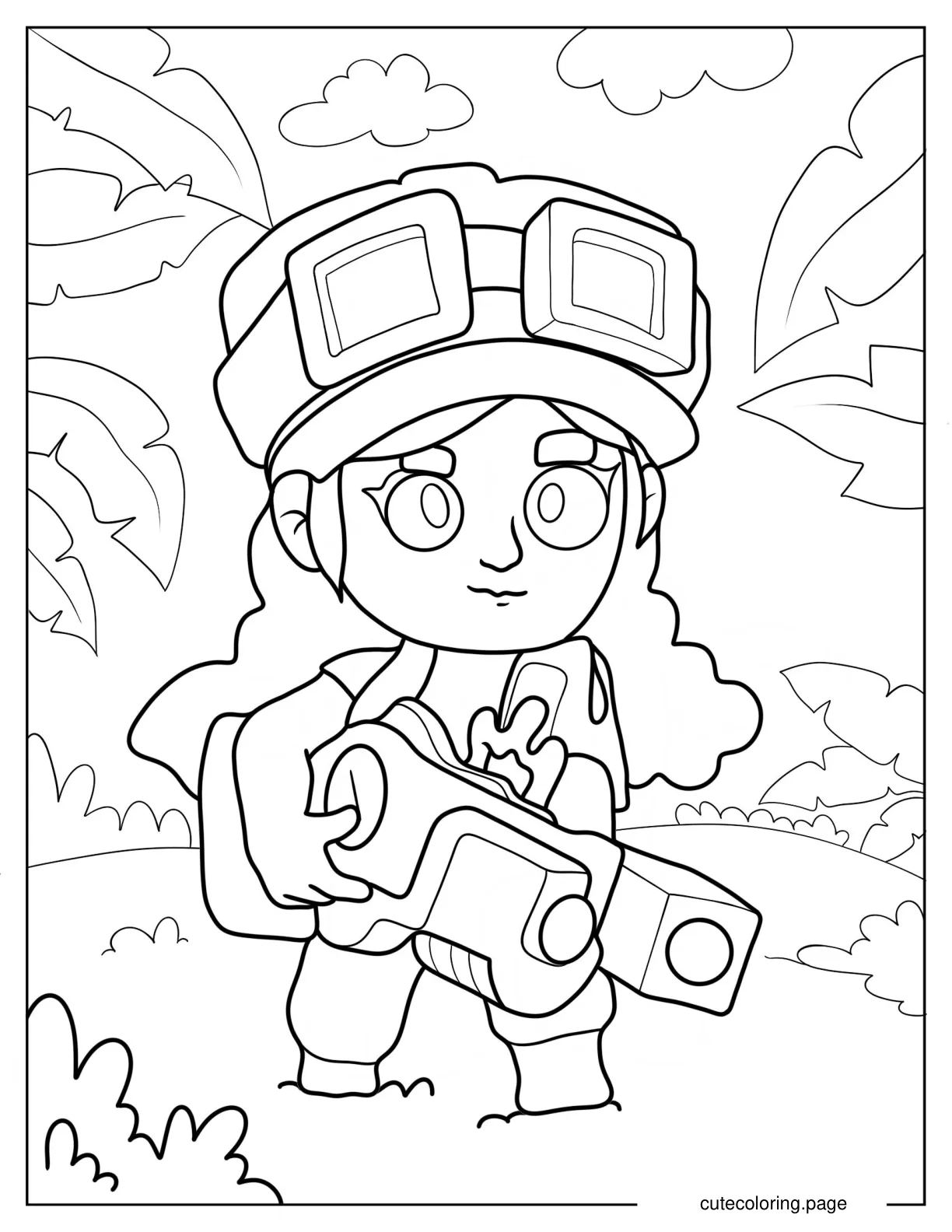 Kawaii Jessie Carrying Her Gun Coloring Sheet coloring page