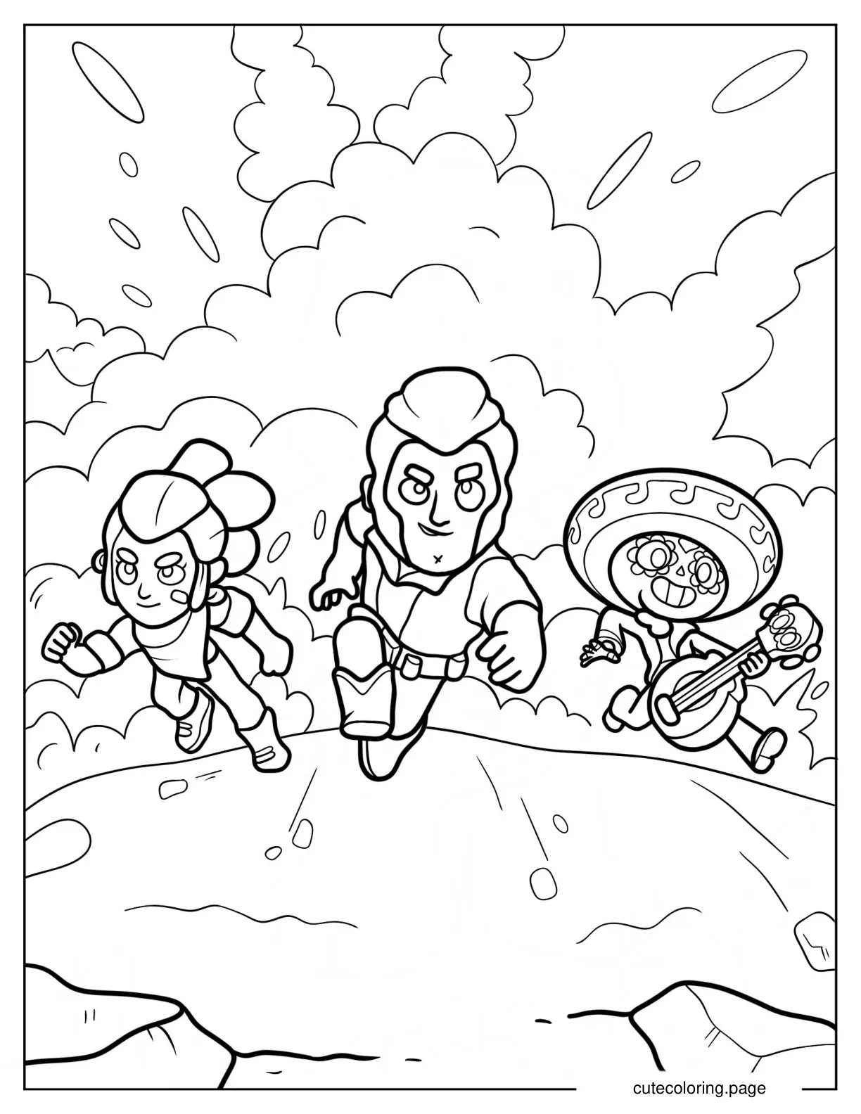 Shelly Colt And Poco Running Away From Explosion coloring page