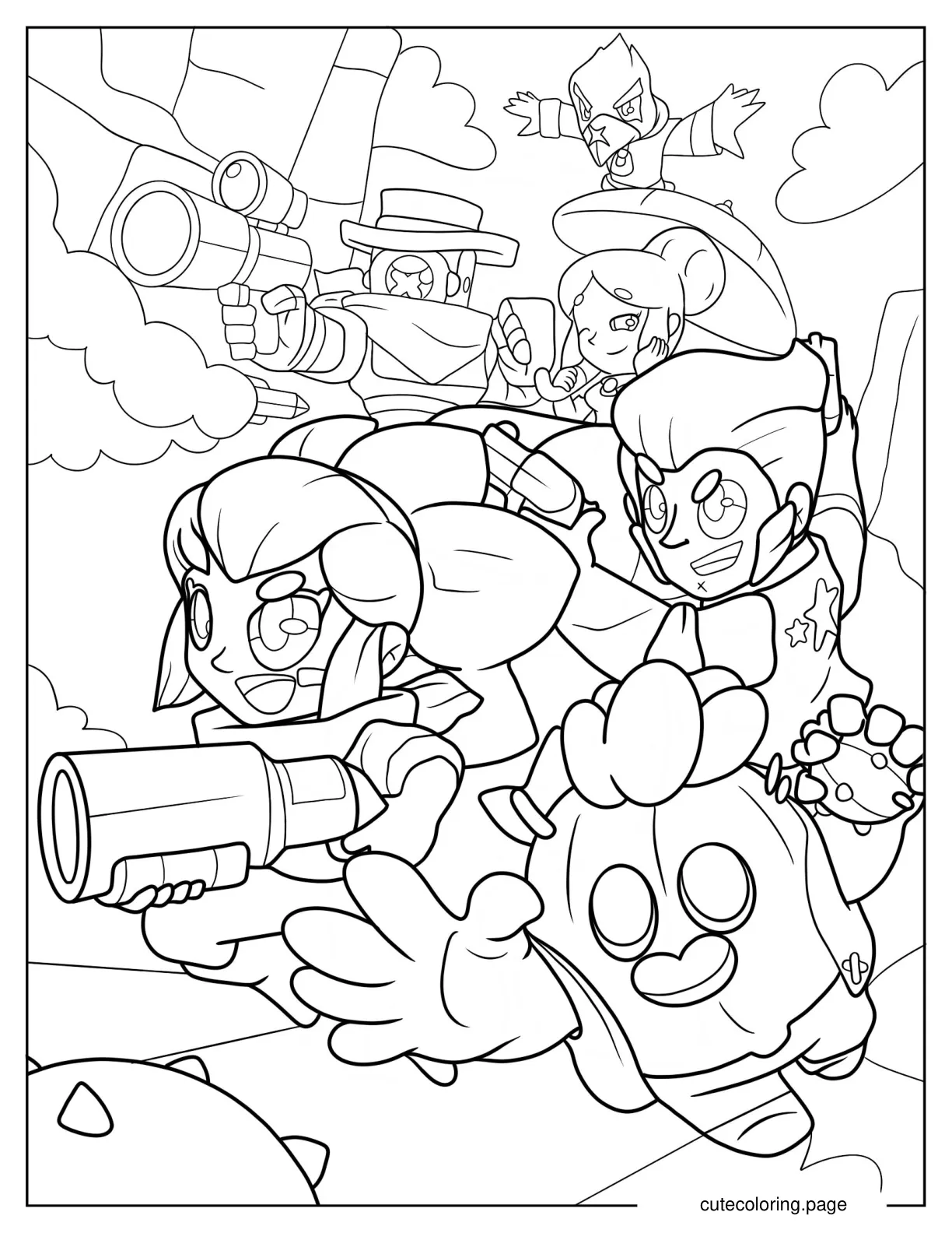 Shelly Spike Pam Piper Rico And Crow In A Brawl Coloring Page coloring page