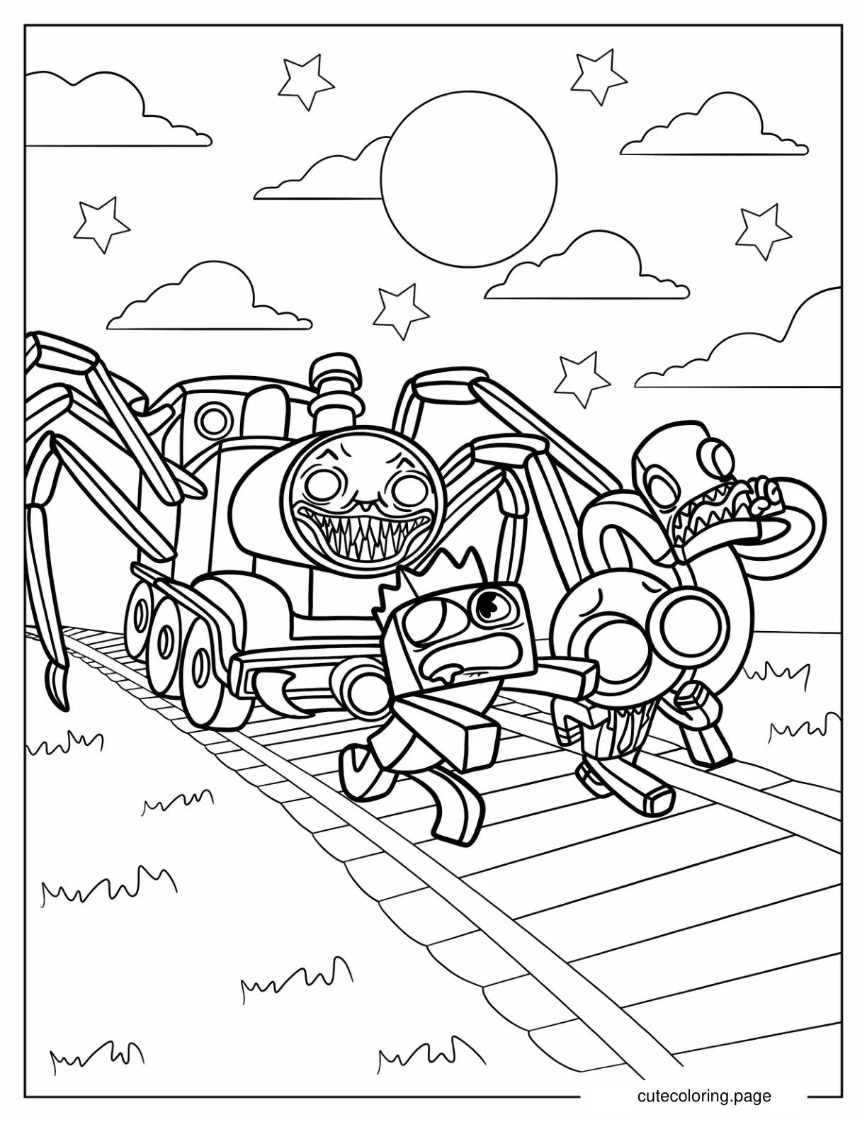 Choo Choo Charles Chasing Rainbow Friends coloring page