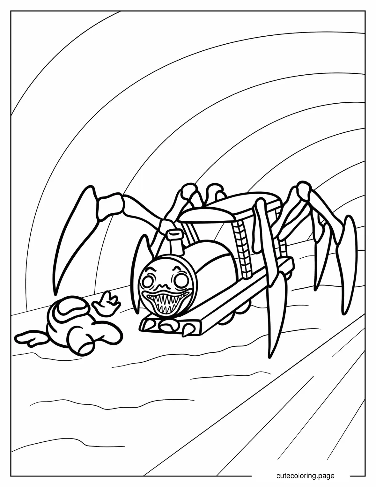 Choo Choo Charles Preying On Among Us Crewmate coloring page