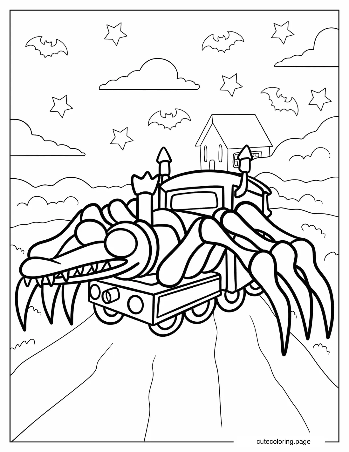 Rainbow Friends Turns Into Choo Choo Charles Coloring Page coloring page