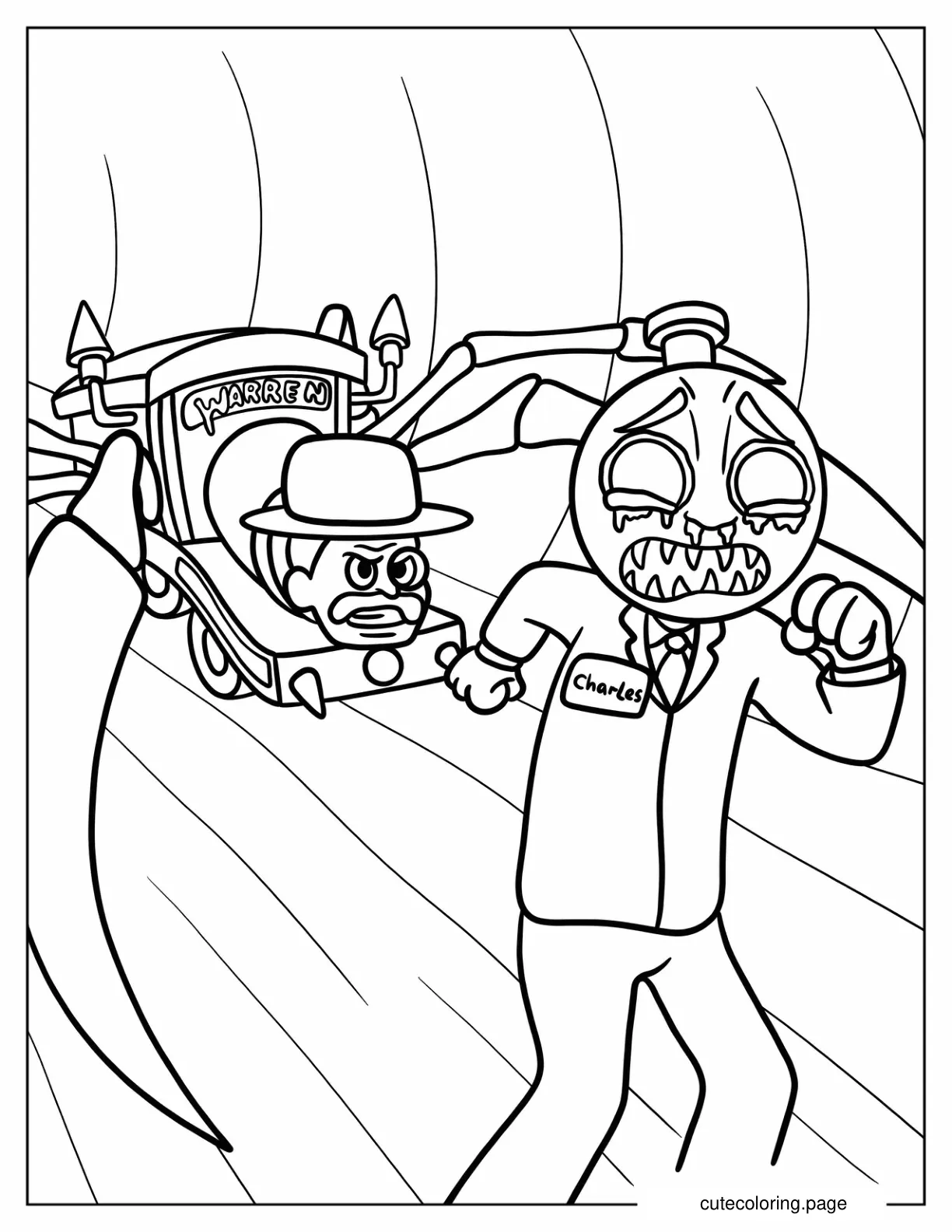 Reverse Role Choo Choo Warren Chasing Scared Charles Coloring Page coloring page