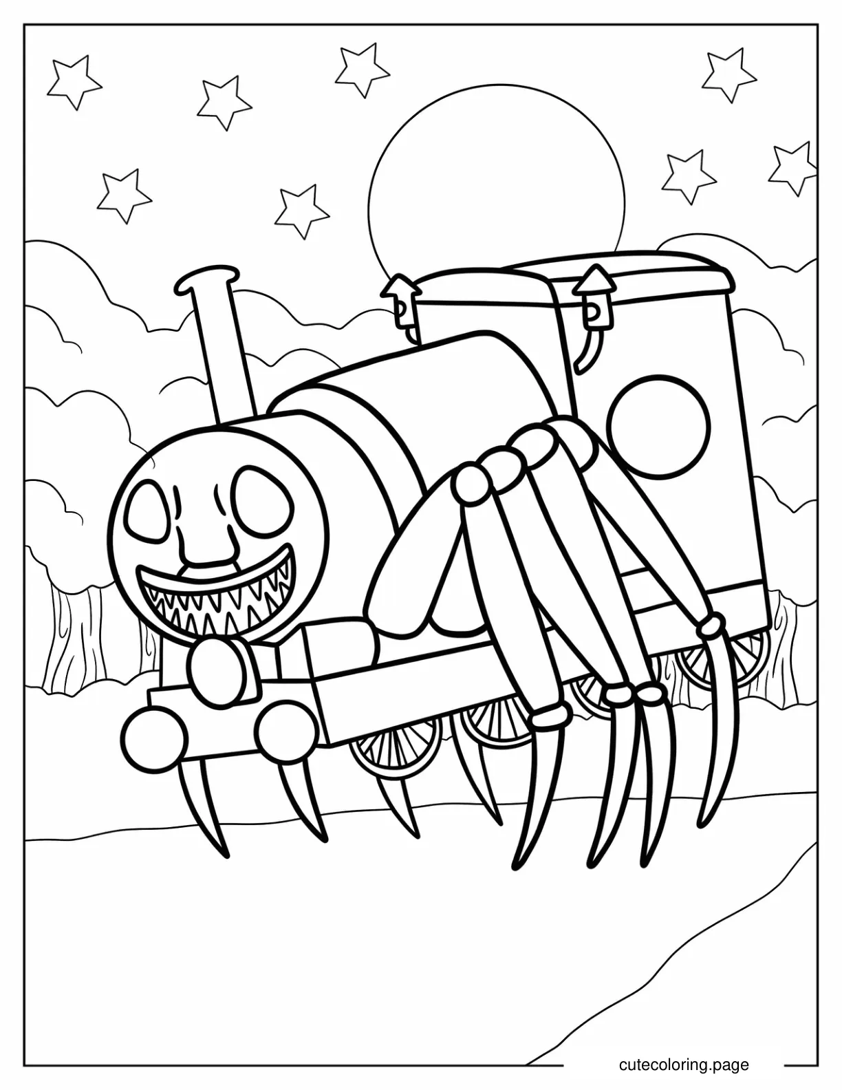 Simple Choo Choo Charles Outline Coloring Page For Preschoolers coloring page