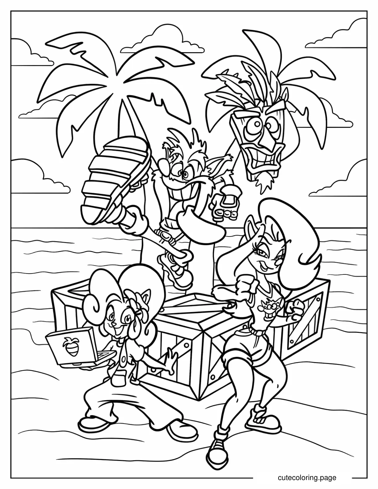 Crash Aku Aku Coco And Tawna In Wumpa Island coloring page