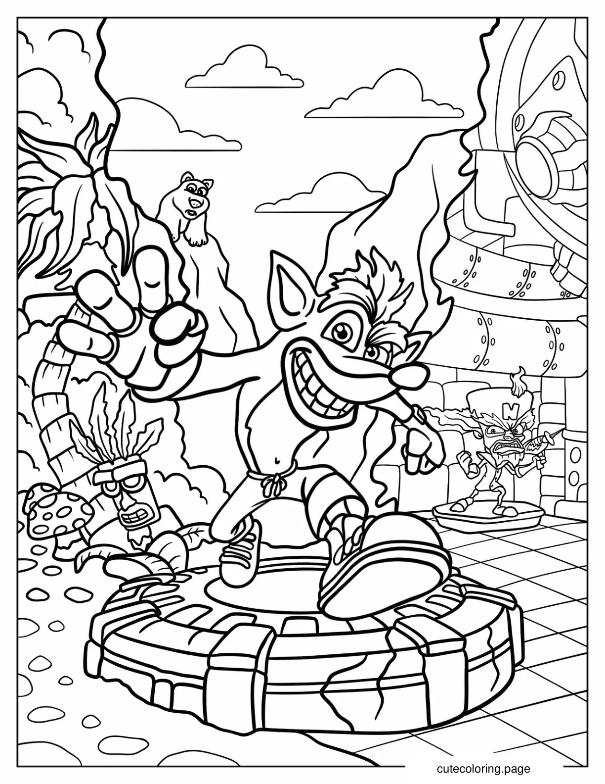 Crash Bandicoot On Top Of Bank Portal Coloring Sheet For Kids coloring page