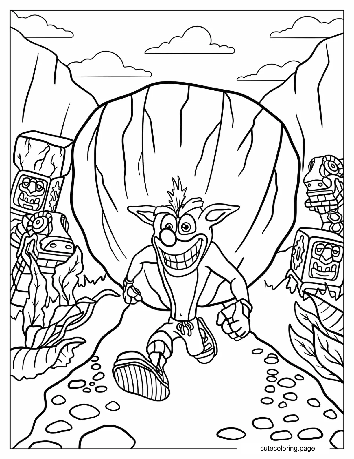 Crash Bandicoot Running Away From A Boulder Coloring Page coloring page