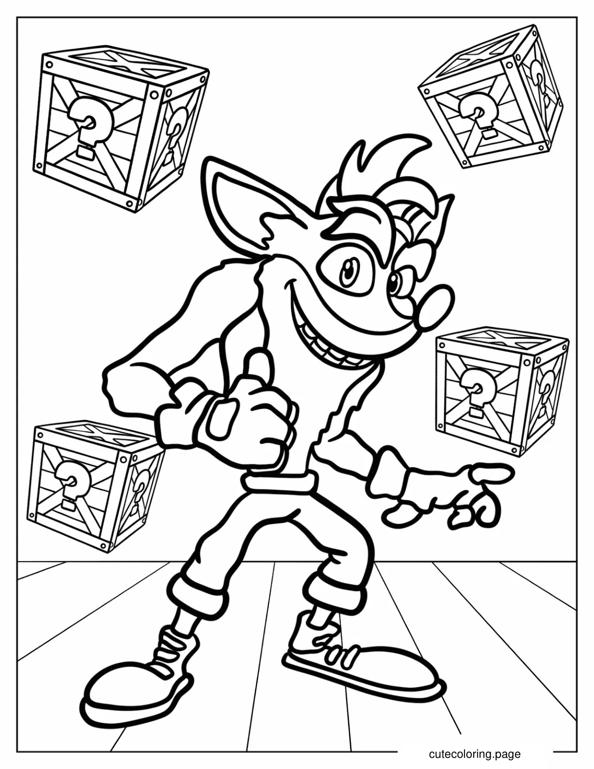 Crash Bandicoot Surrounded By Question Mark Crates coloring page