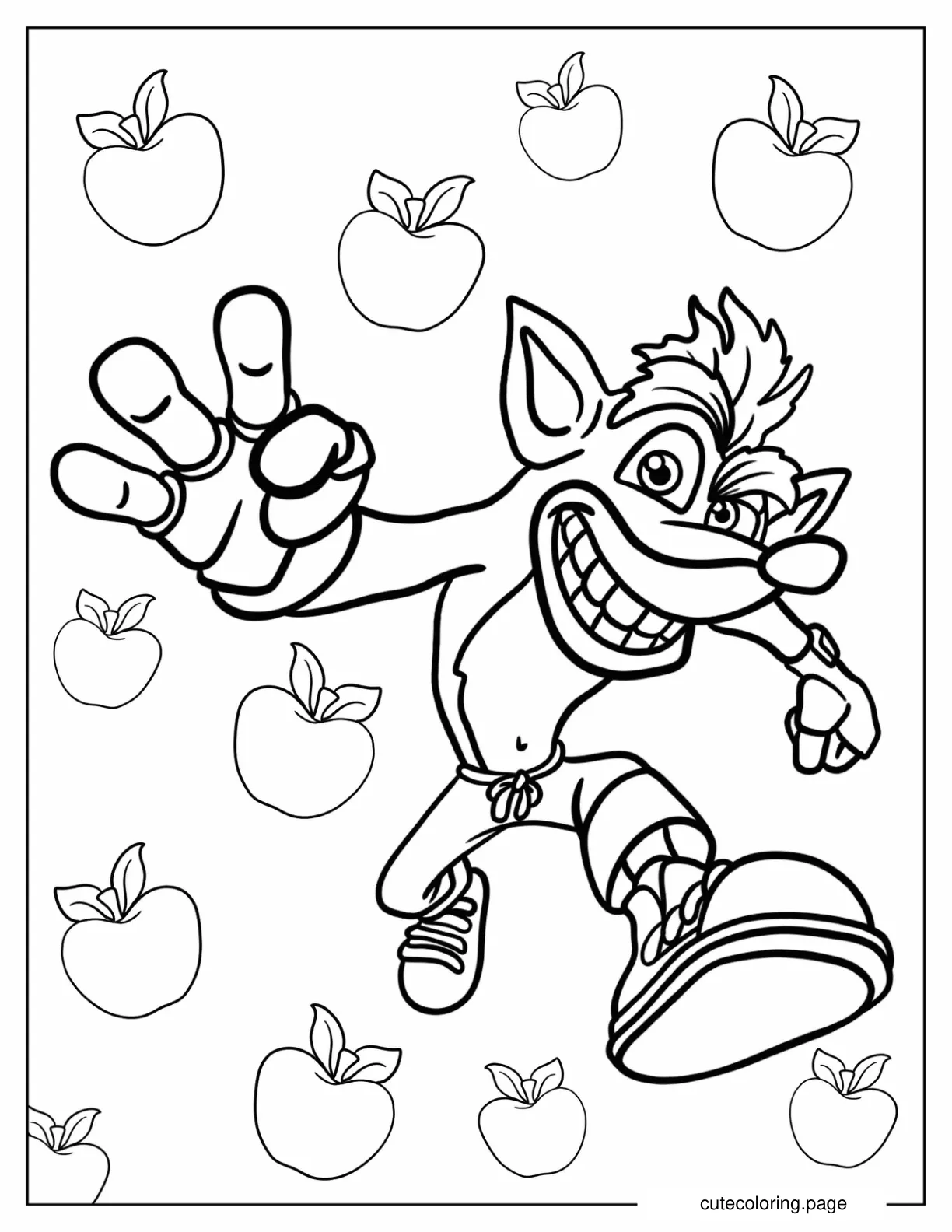 Crash Bandicoot Surrounded By Wumpa Fruits Coloring Page coloring page