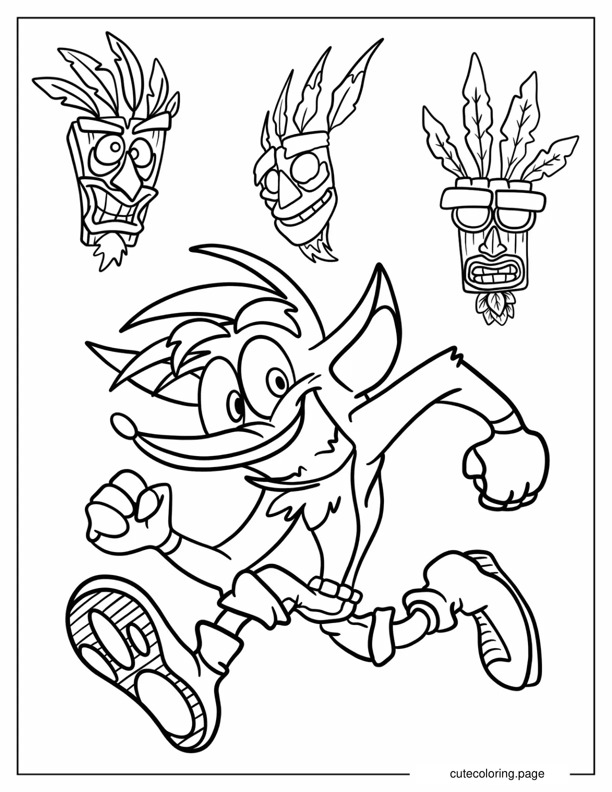 Cute Crash Bandicoot Running With Aku Aku coloring page