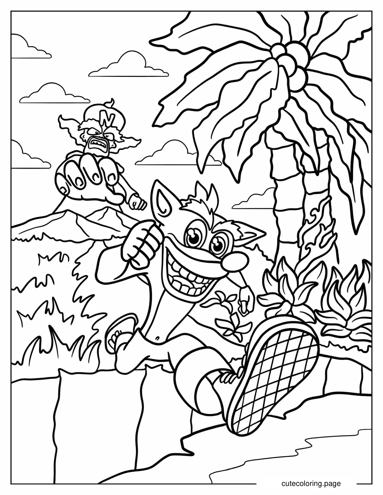 Doctor Neo Cortex Chasing Crash Bandicoot Coloring Page coloring page