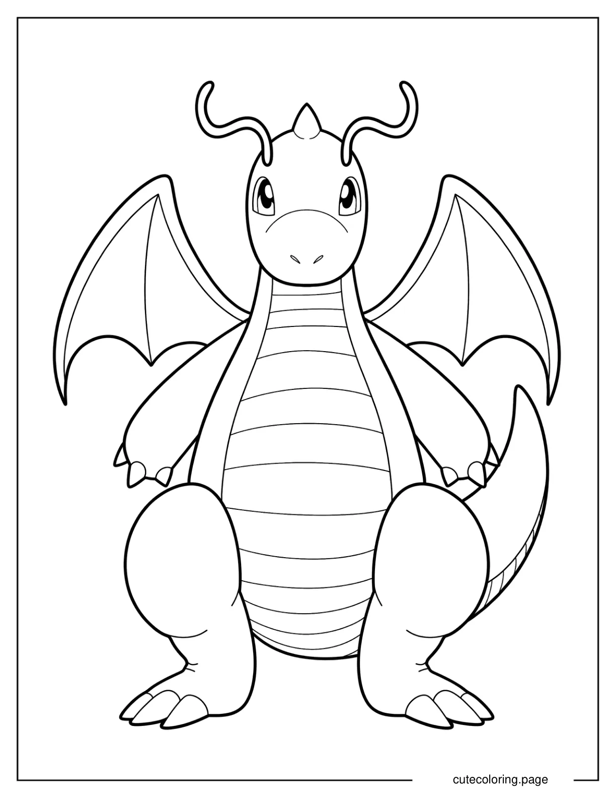 Cute Dragonite With Wings Spread Coloring Page For Kids coloring page