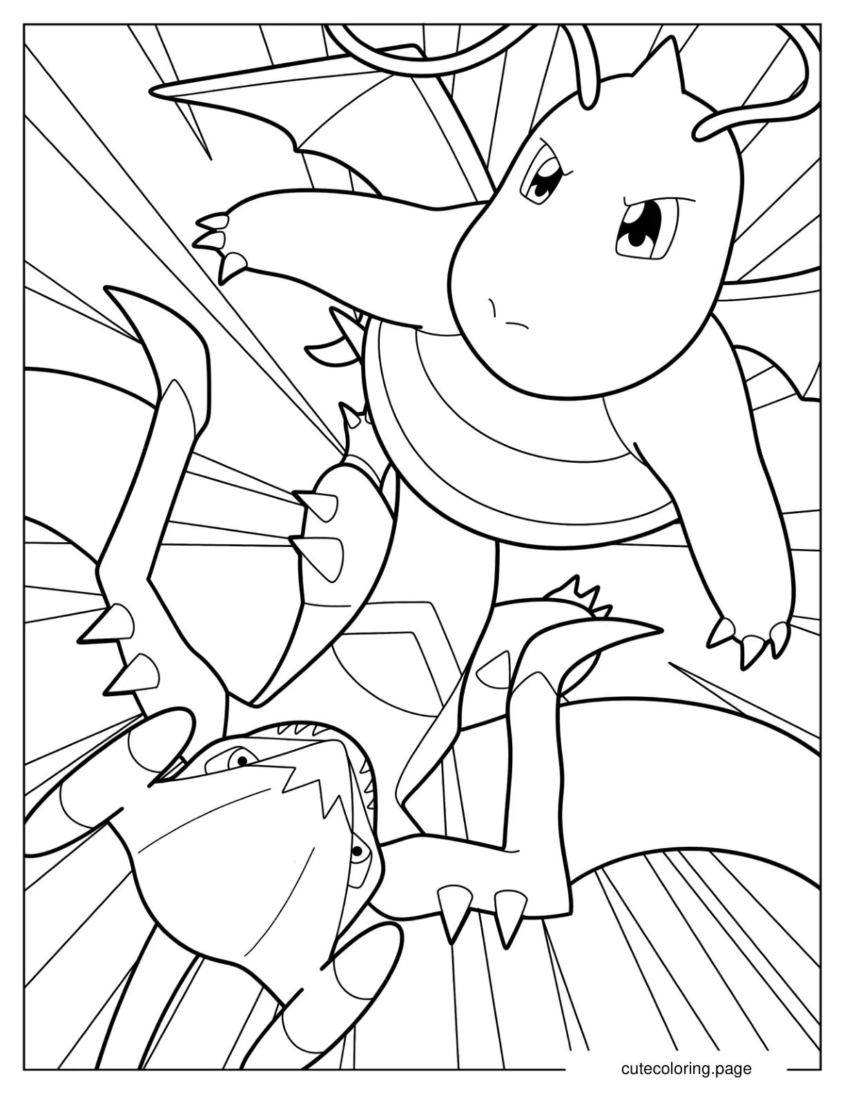 Dragonite Fighting Garchomp Coloring Page coloring page