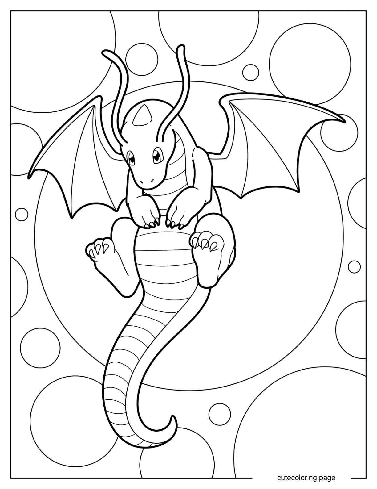 Dragonite Flying With Polka Dot Background Coloring Page coloring page