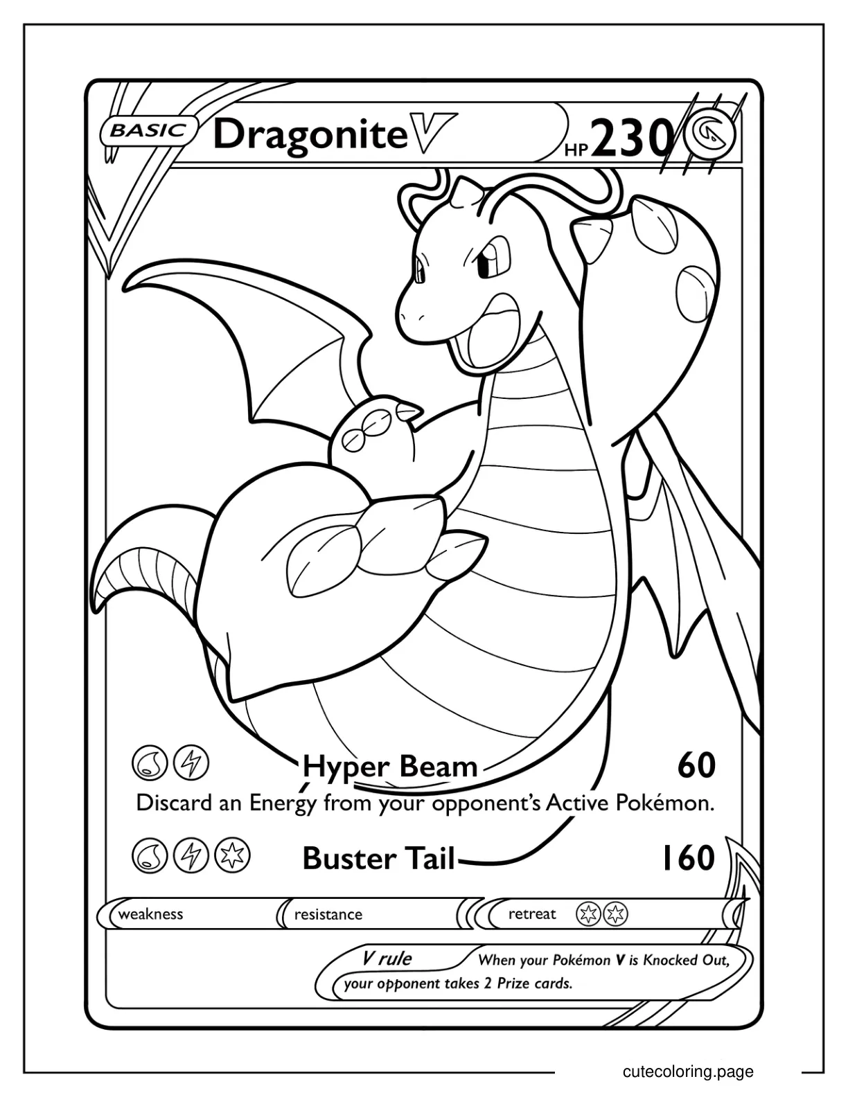 Dragonite Hyper Beam Pokemon Card Coloring Sheet coloring page