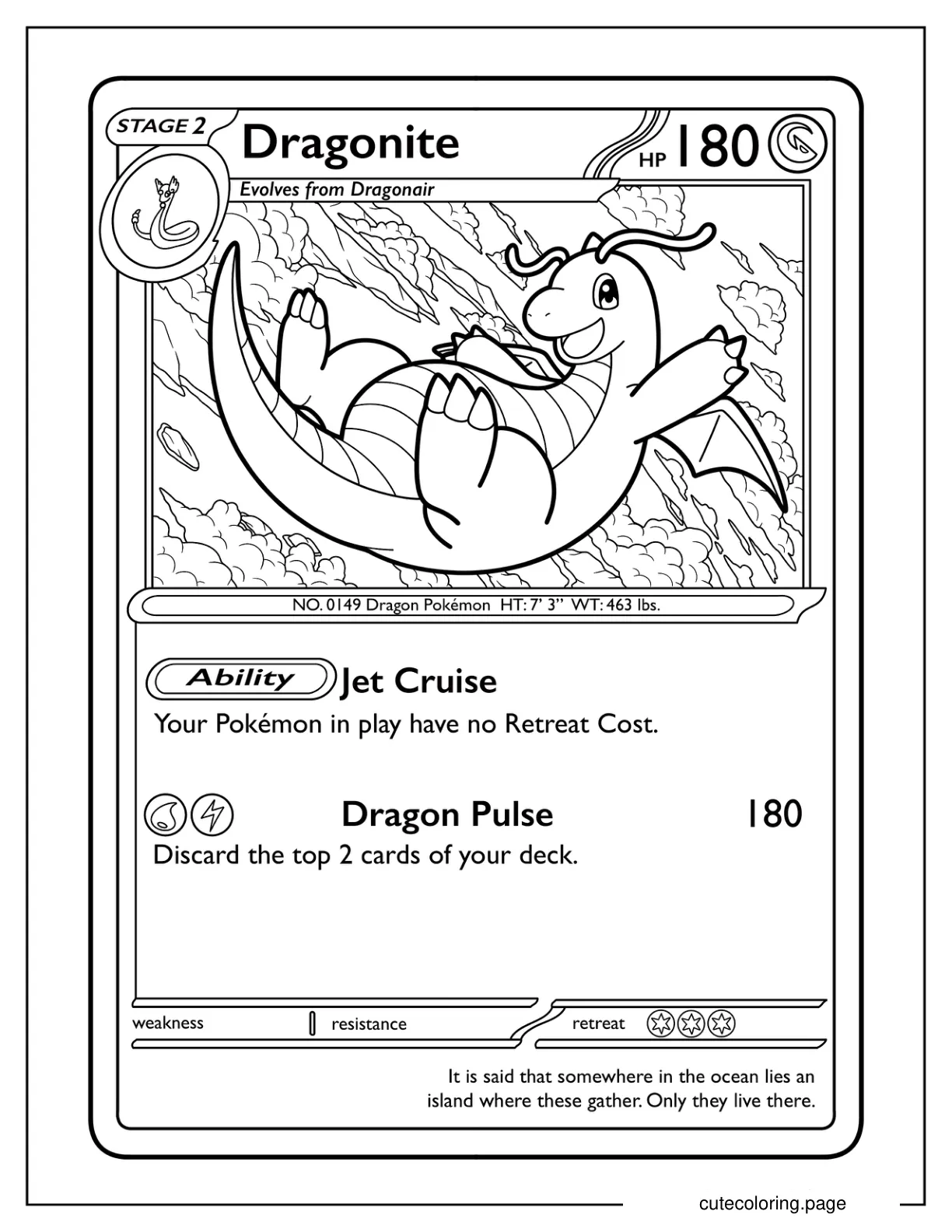 Dragonite Jet Cruise Pokemon Card coloring page