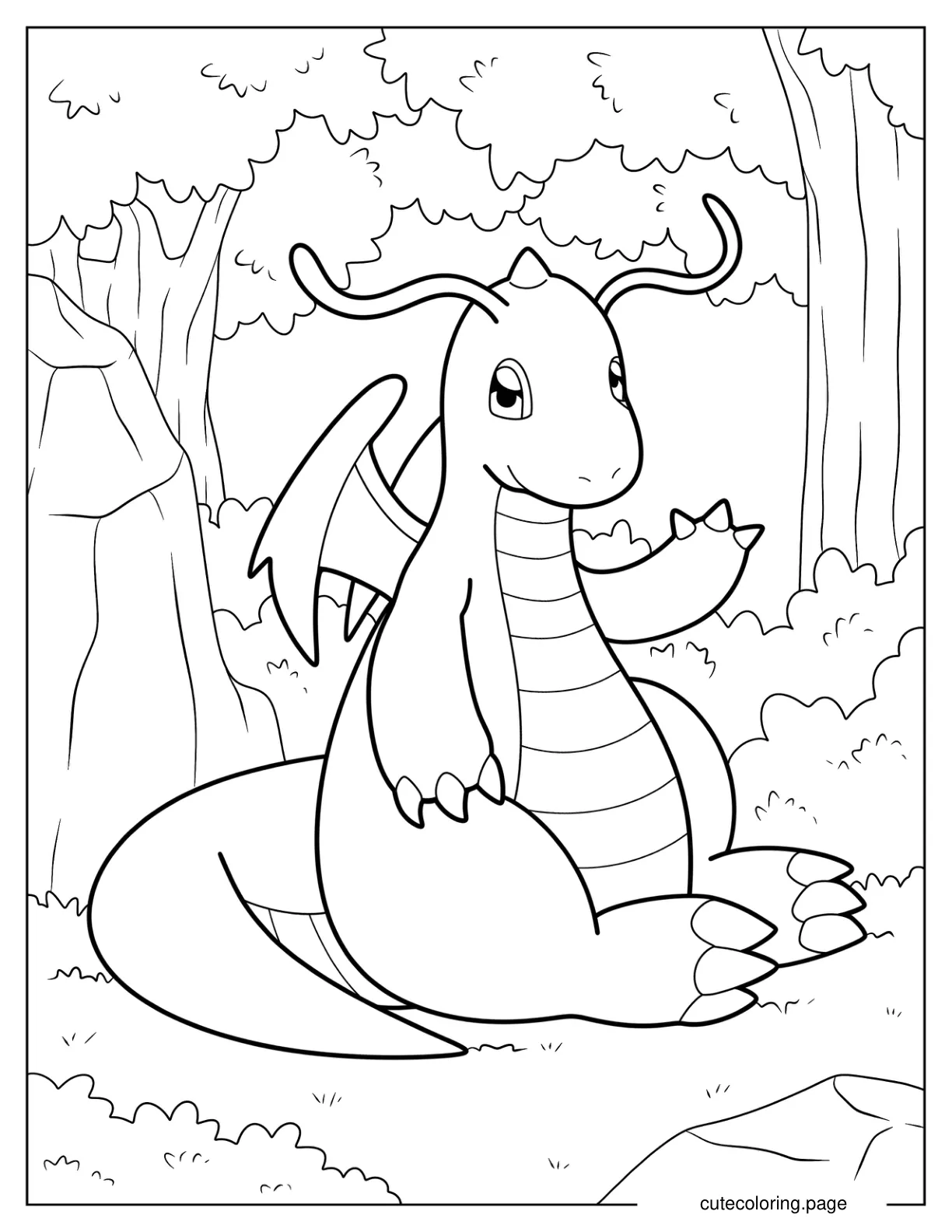 Dragonite Waving In The Forest coloring page