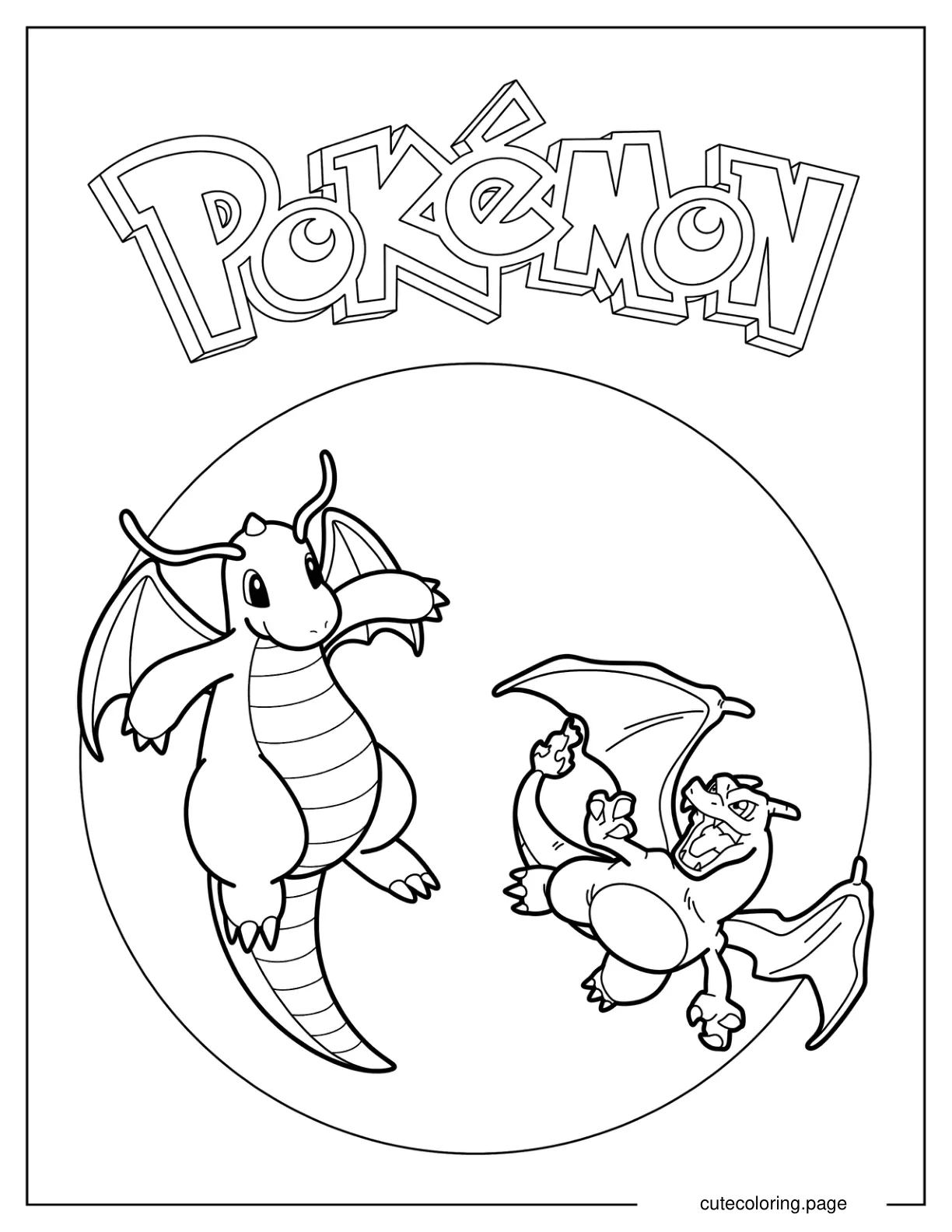 Dragonite With Charizard Pokemon Poster coloring page