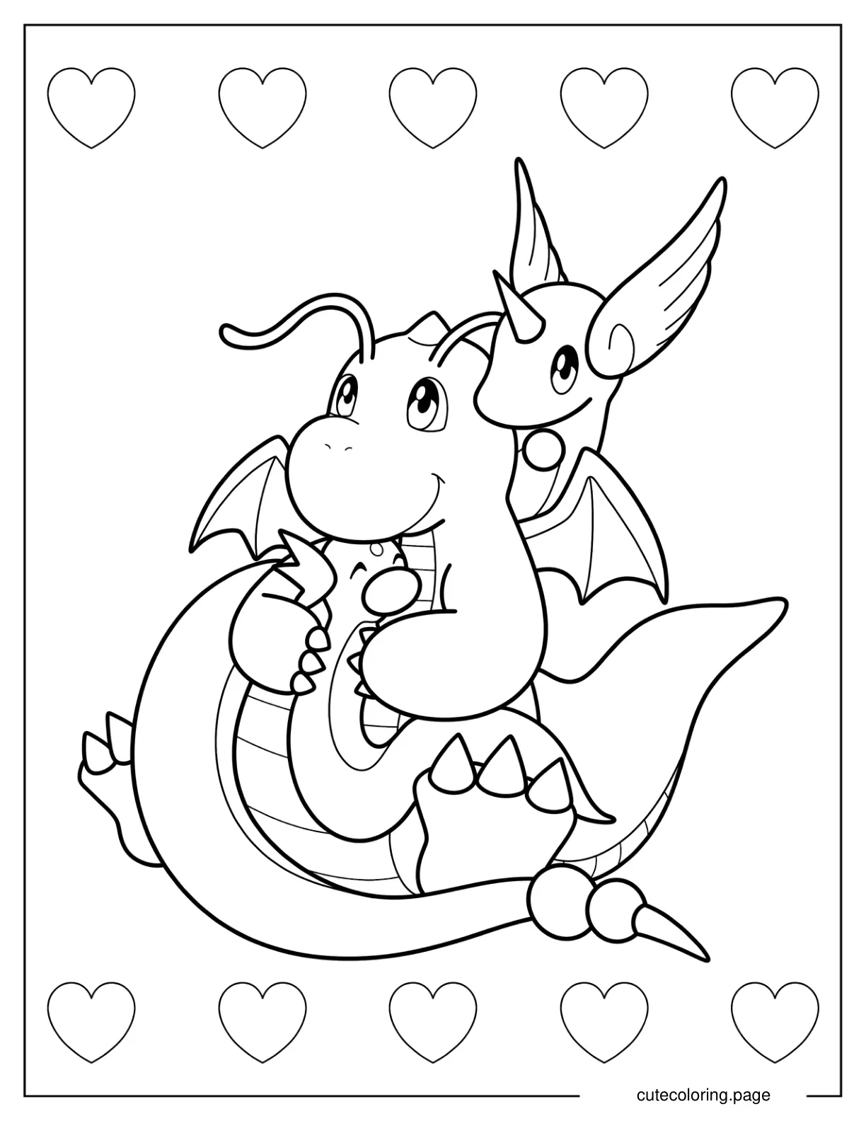 Dragonite With Dratini And Dragonair coloring page