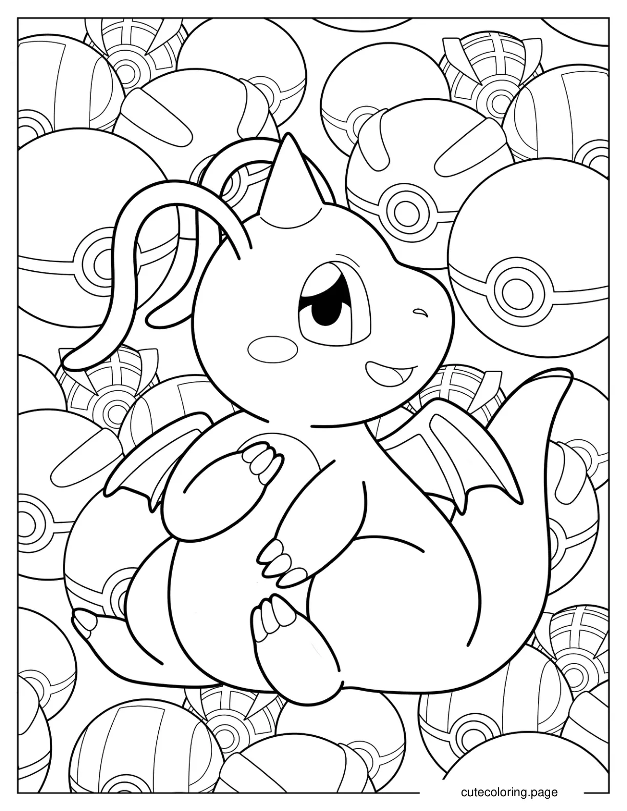 Kawaii Baby Dragonite Coloring Sheet For Kids coloring page