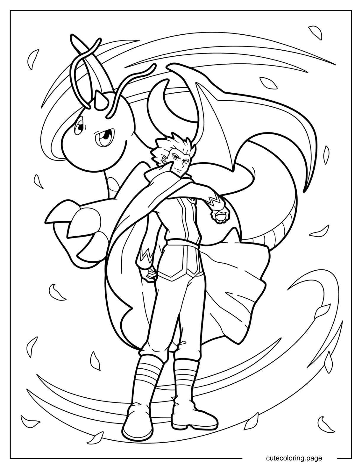 Lance And Dragonite Coloring Sheet coloring page