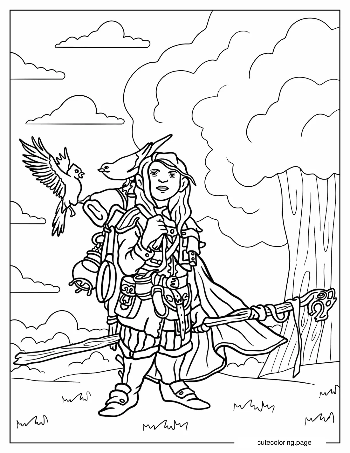 Detailed Druid In The Forest Dungeons And Dragons Coloring Page coloring page