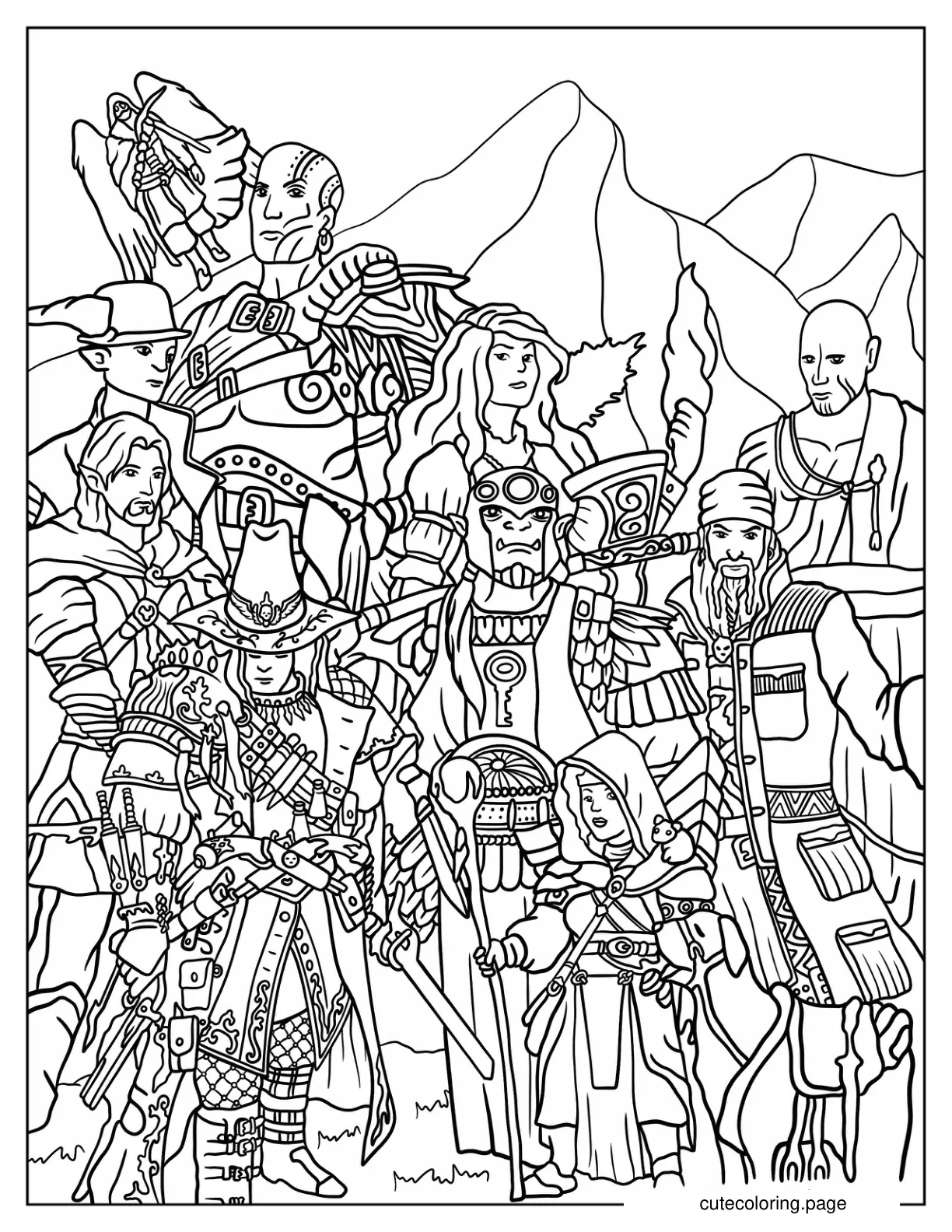 Detailed Dungeons And Dragons Characters Poster coloring page