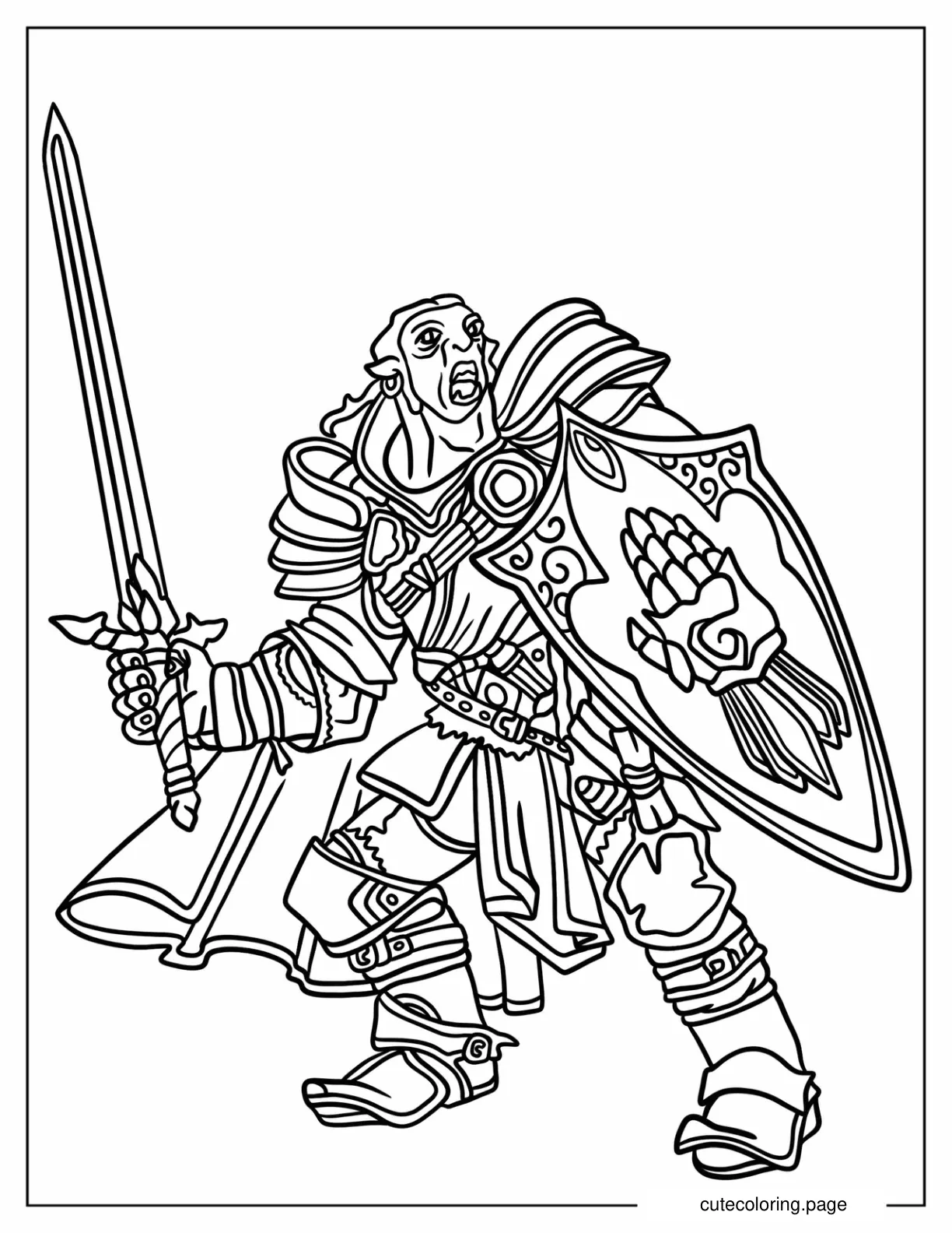 Dungeons And Dragons Half Orc With Sword And Shield coloring page