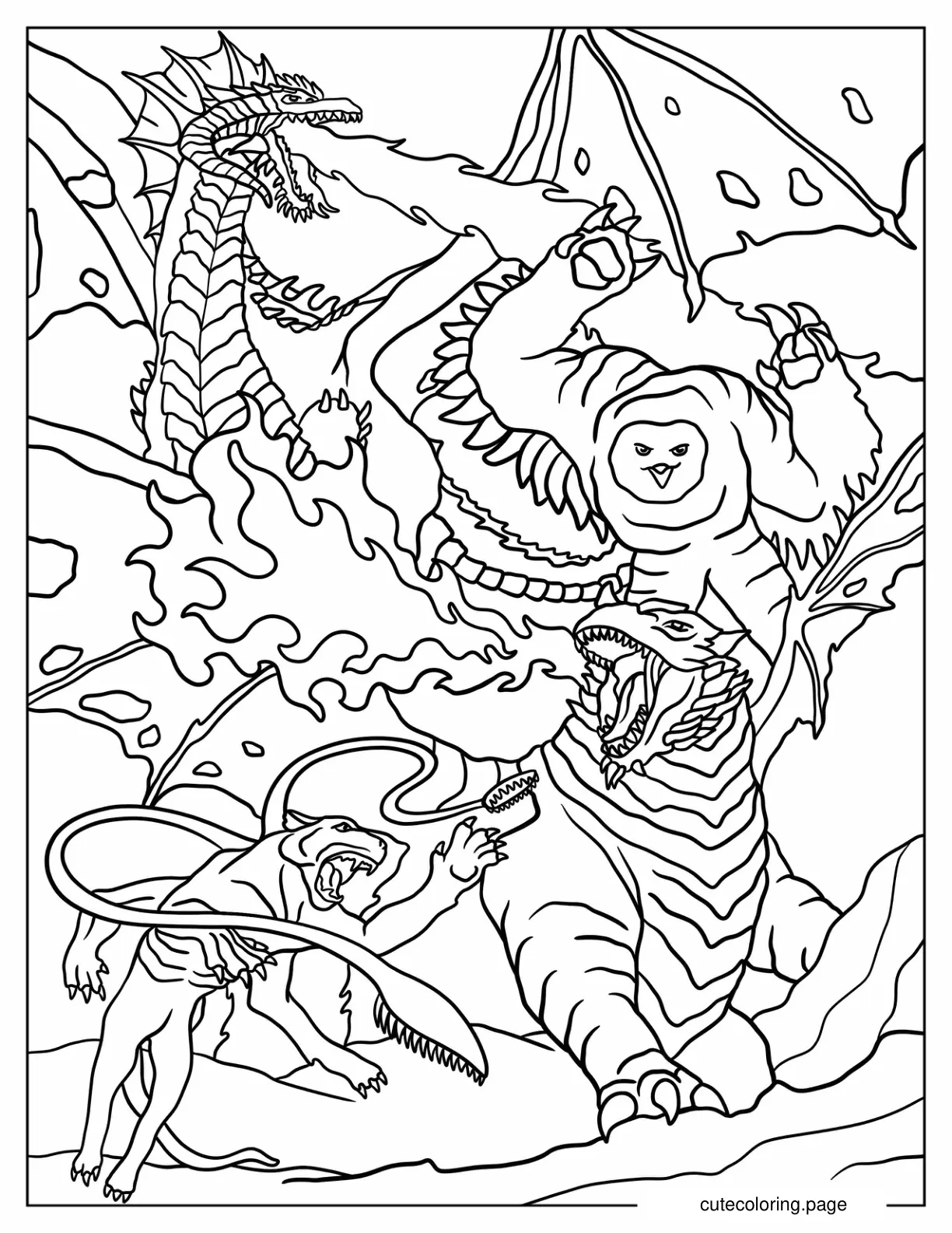 Owl Bear Black Dragon Displacer Beast And Themberchaud coloring page