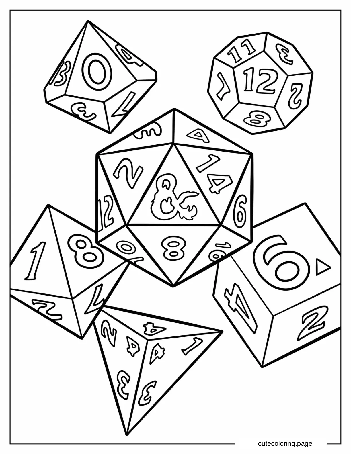 Simple Dungeons And Dragons Dice Set Coloring Sheet coloring page