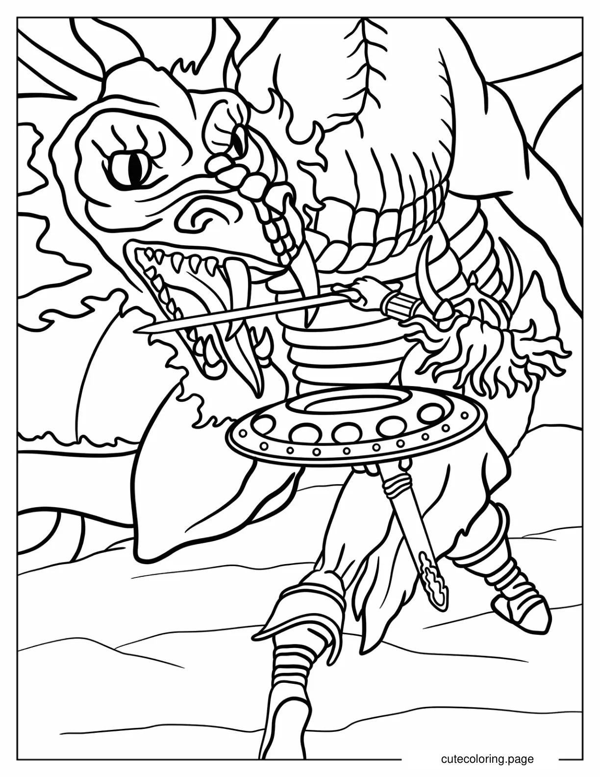 Warrior Fighting Dragon Dungeons And Dragons Coloring Sheet coloring page