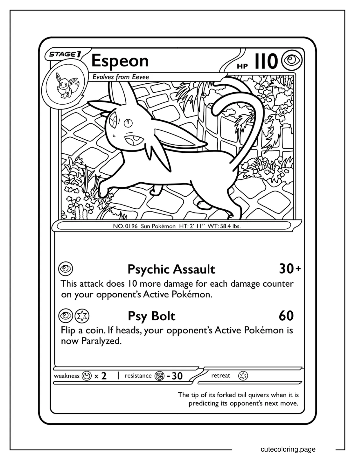 Espeon Psychic Assault Pokemon Card Coloring Sheet coloring page