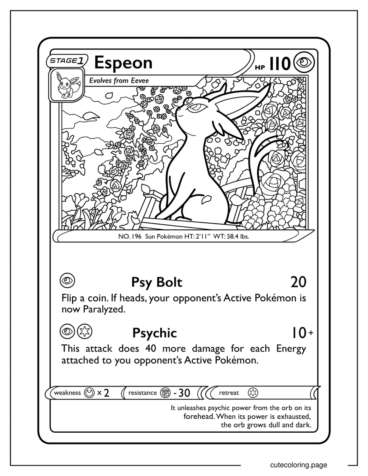 Psy Bold Espeon Pokemon Card coloring page